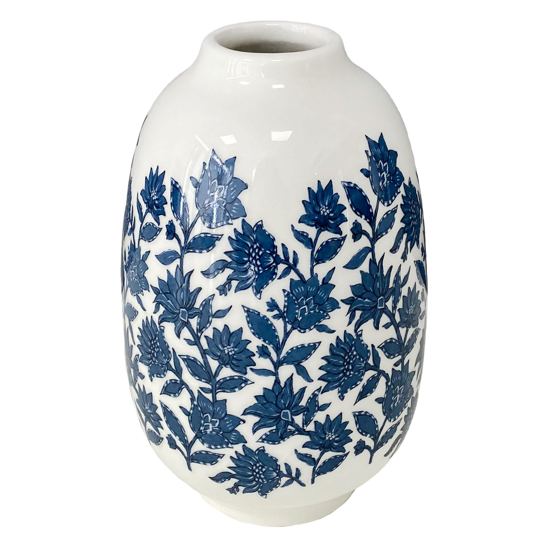 Honeybloom Blue & White Floral Design Vase, 7"