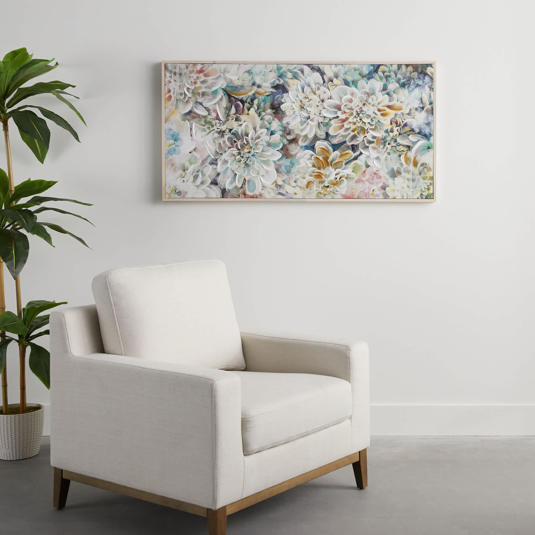 Floral Framed Embellished Canvas Wall Art, 24x48