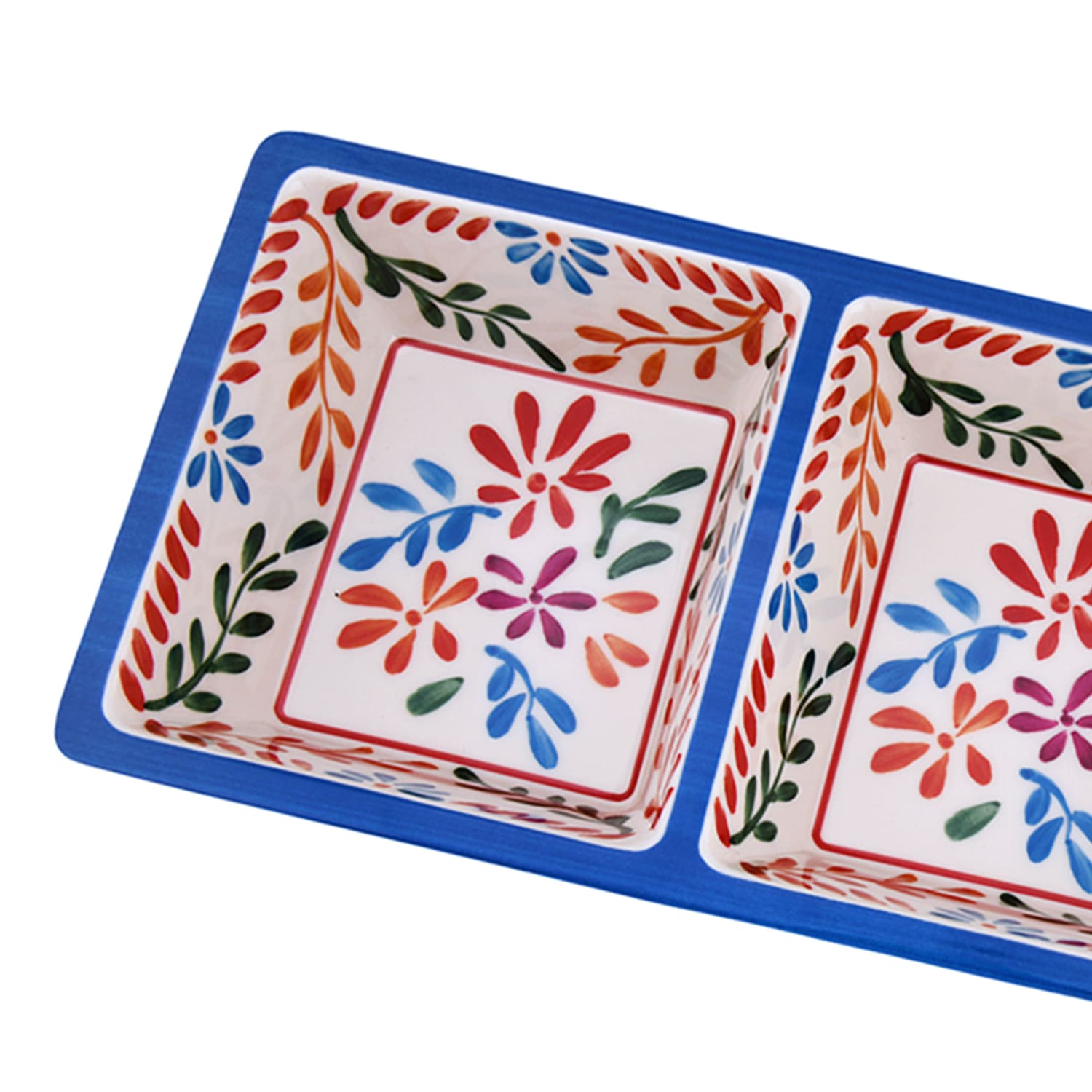 3-Section White Floral Melamine Serving Platter