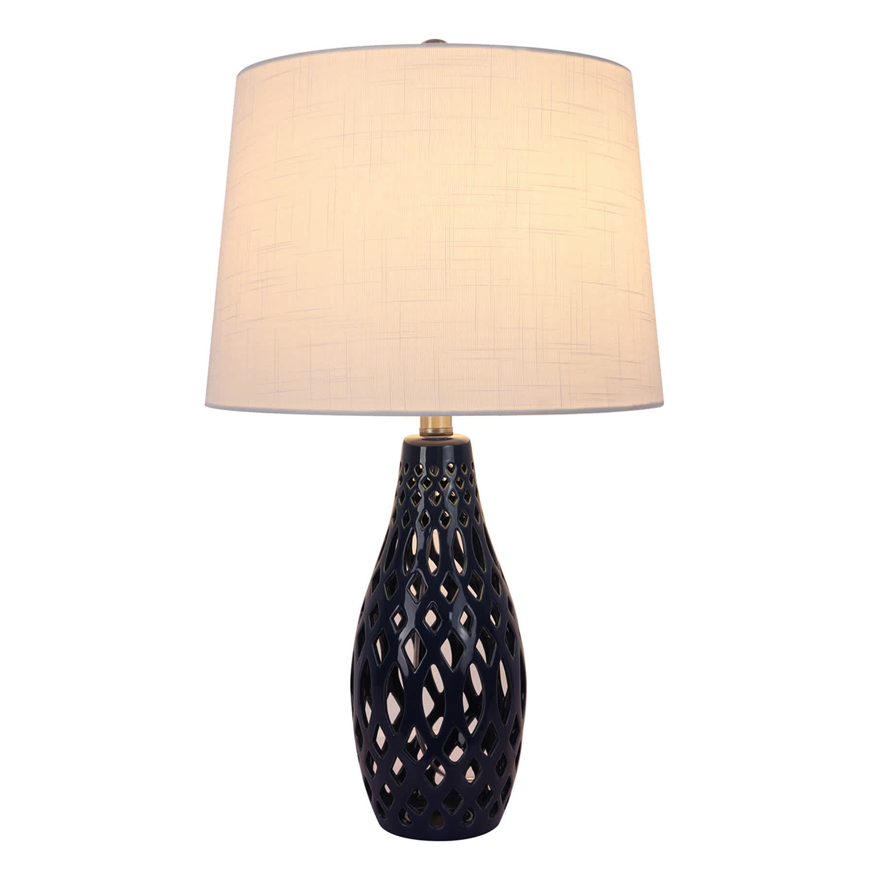 Navy Ceramic Cutout Medium Table Lamp with Shade, 24"