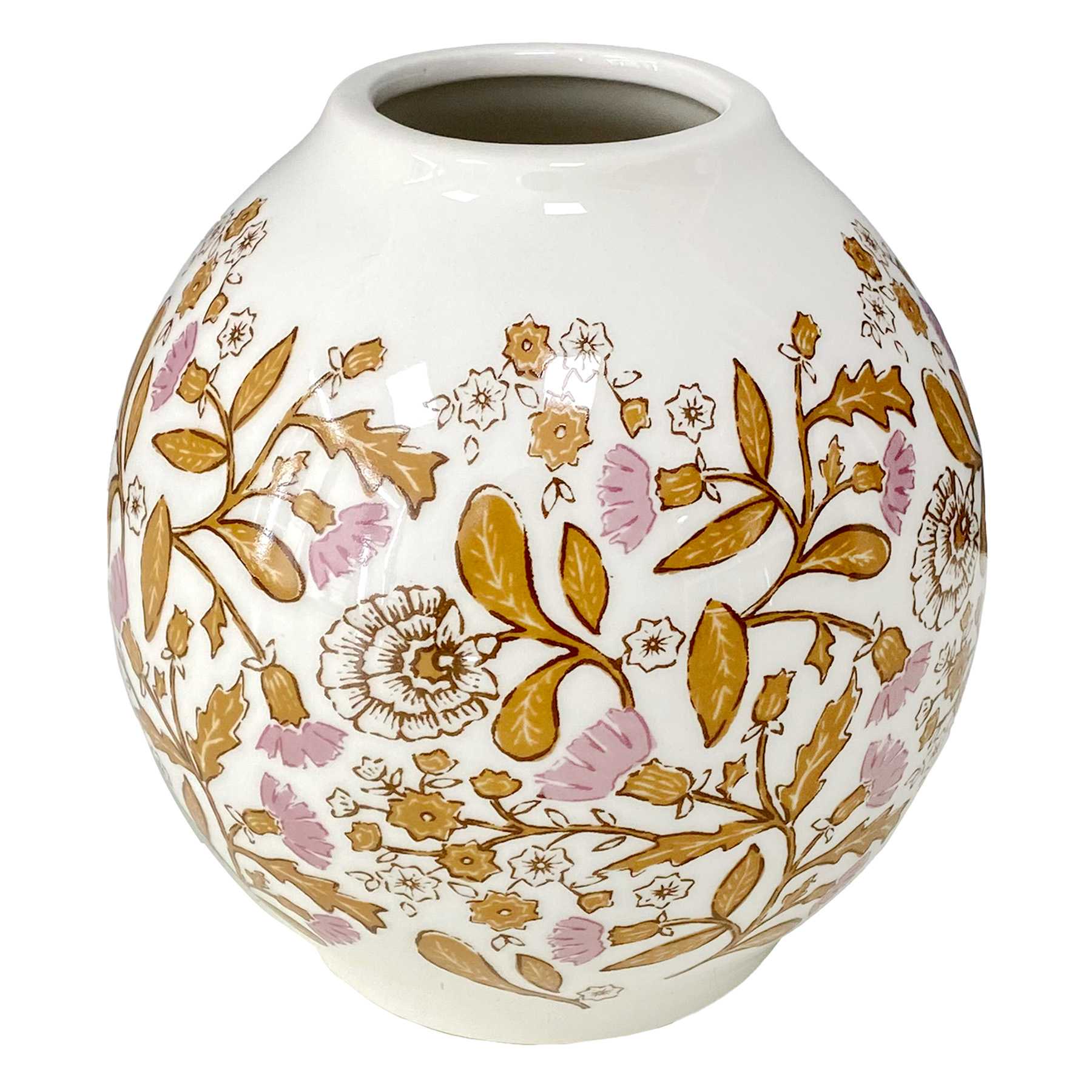 Honeybloom Pink Floral White Vase, 5.7"