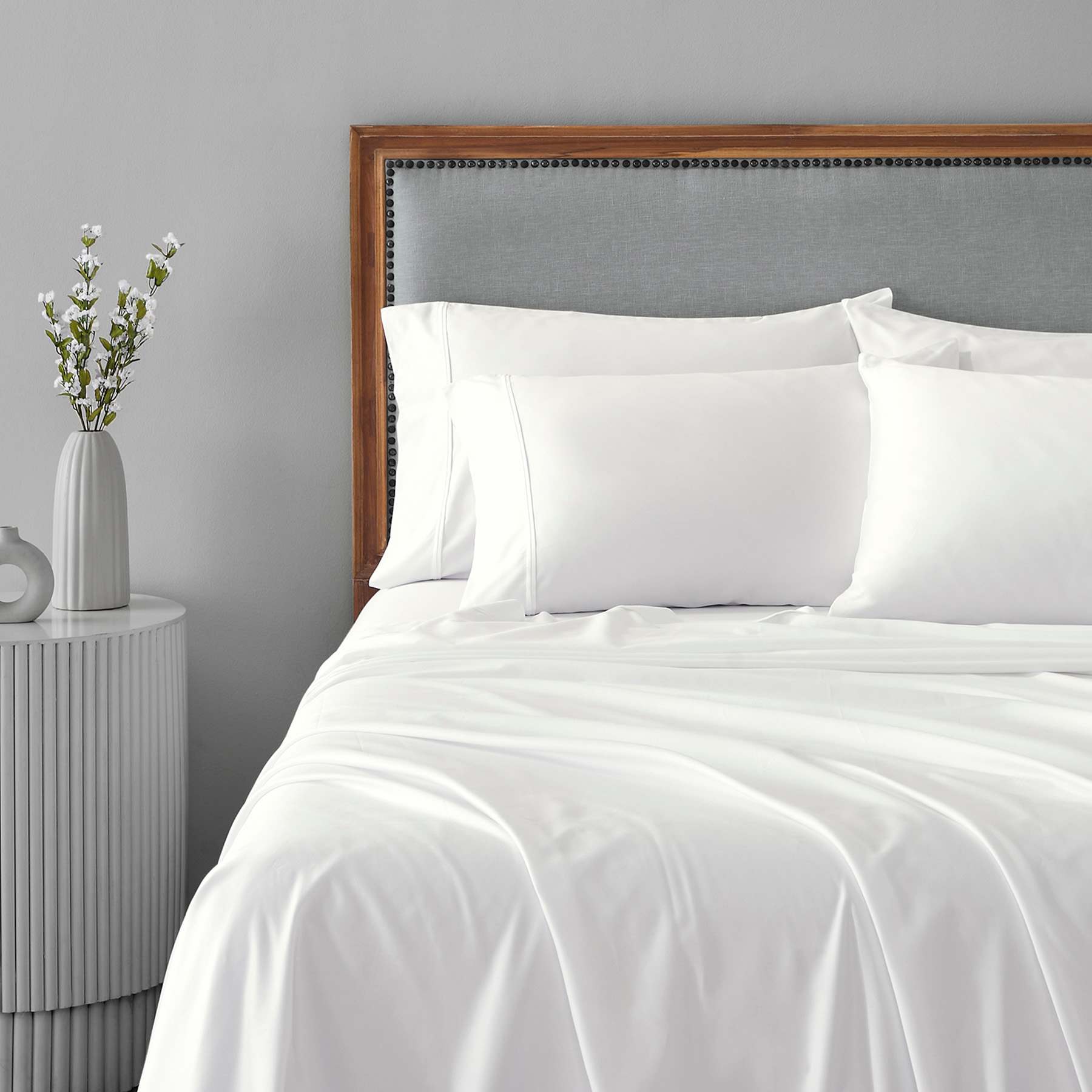 Providence 6-Piece White 100% Egyptian Cotton Sateen Sheet Set, Queen