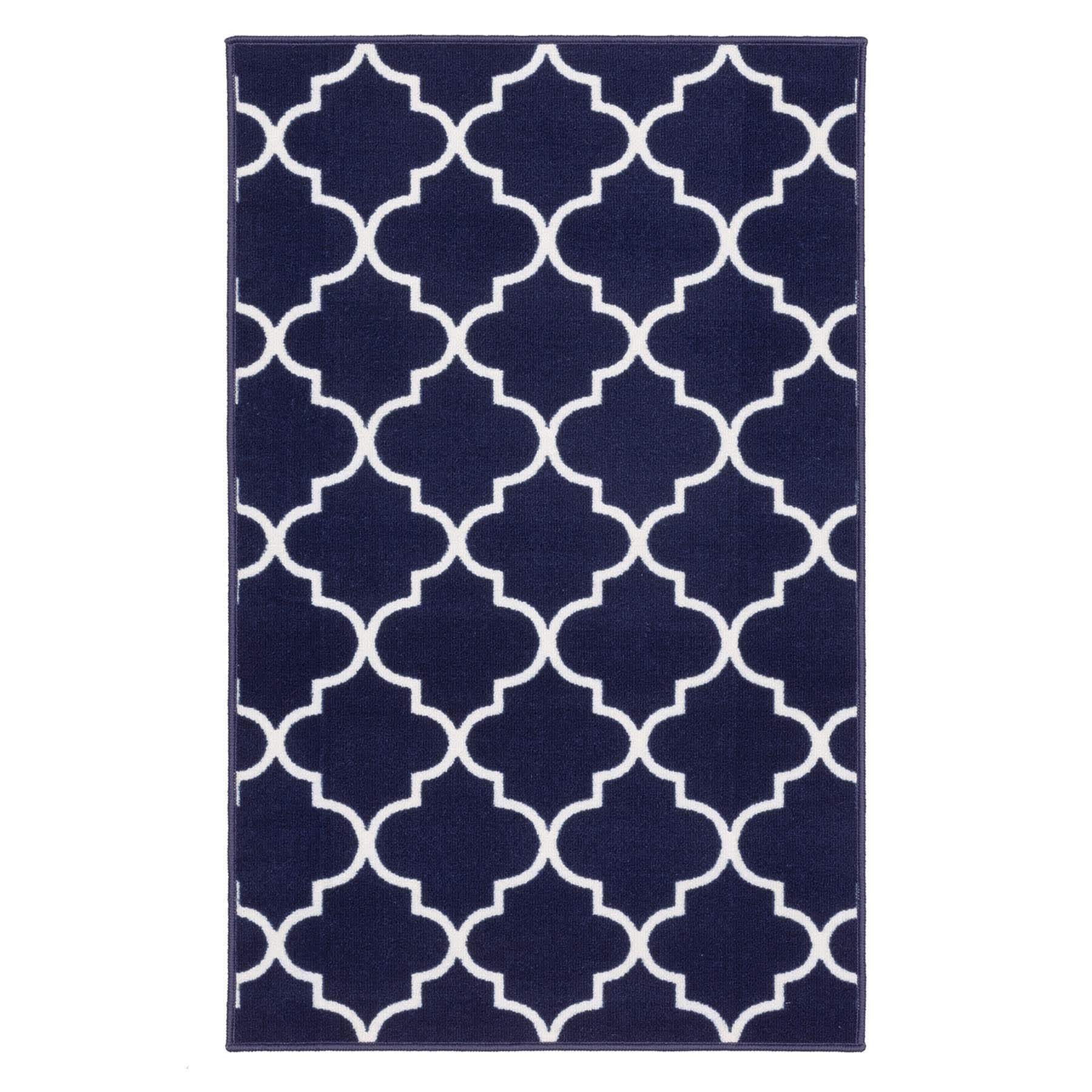 (D626) Brading Navy Blue Trellis Accent Rug, 3x4