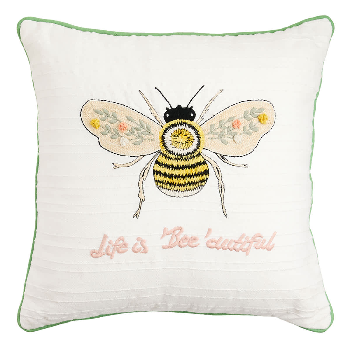 Honeybloom Life is Bee-autiful Woven Outdoor Throw Pillow, 18"