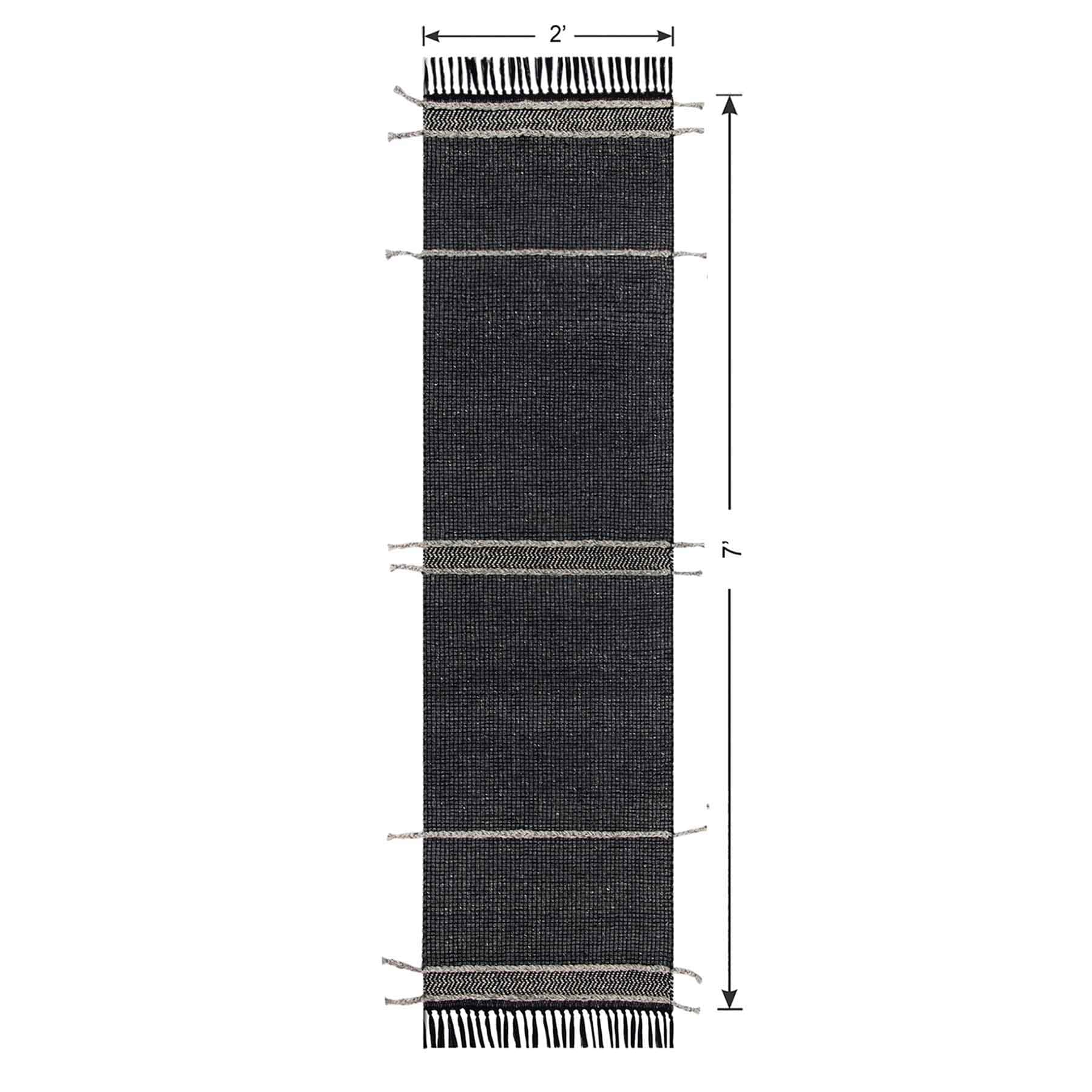 (B817) Hutton Black Flatweave Tassel Runner, 2x7