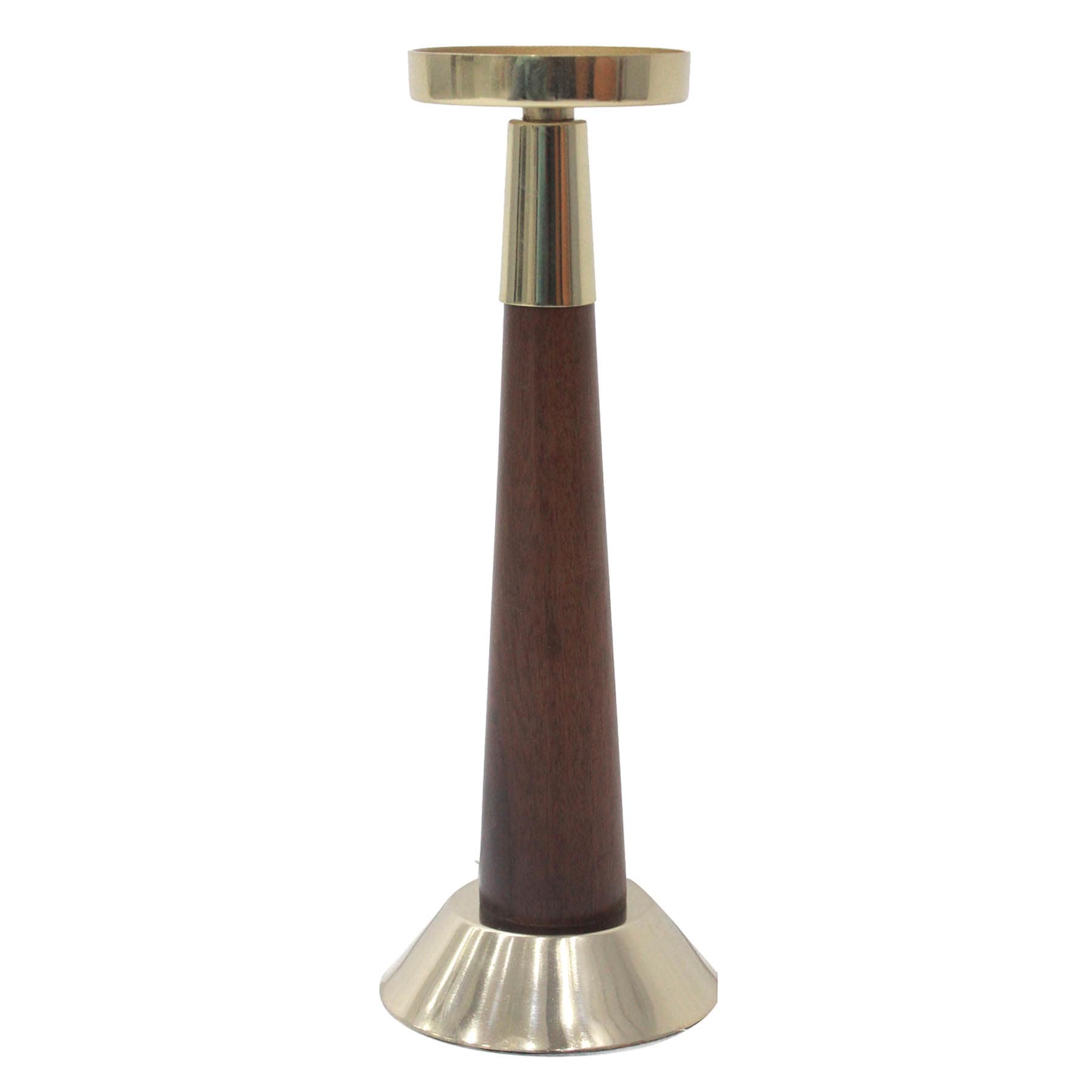 Dark Wood and Gold Taper Candleholder, 12"