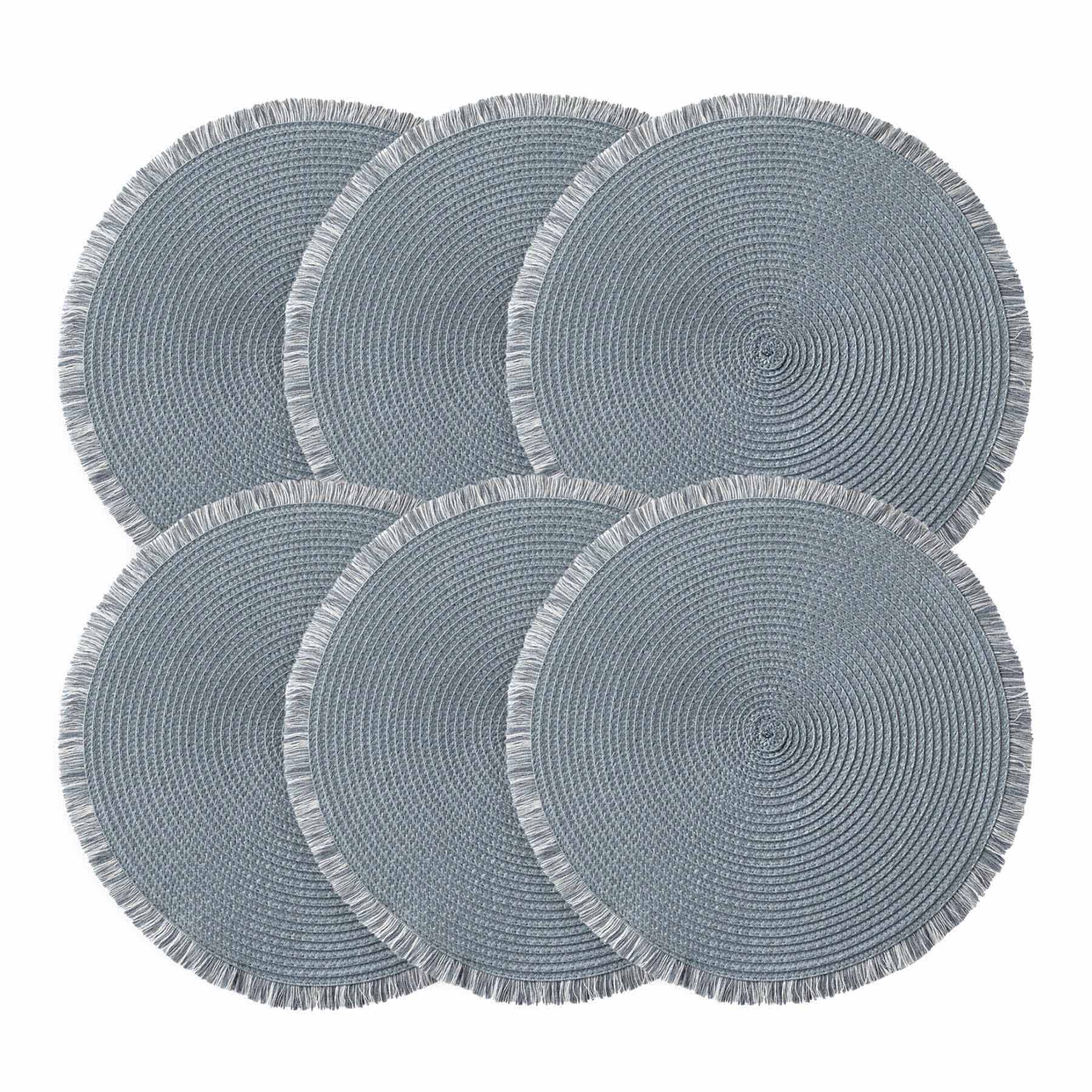 Set of 6 Vargus Cove Blue Round Placemats, 15"