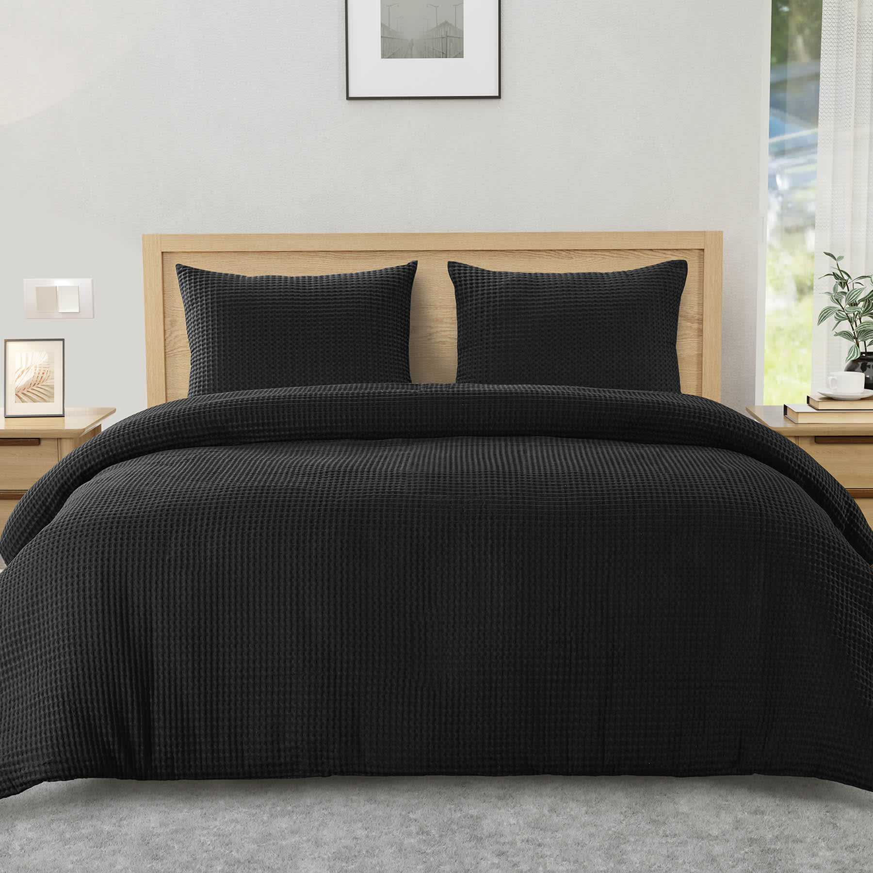 Crosby St. 3-Piece Black Waffle Cotton Comforter Set, King