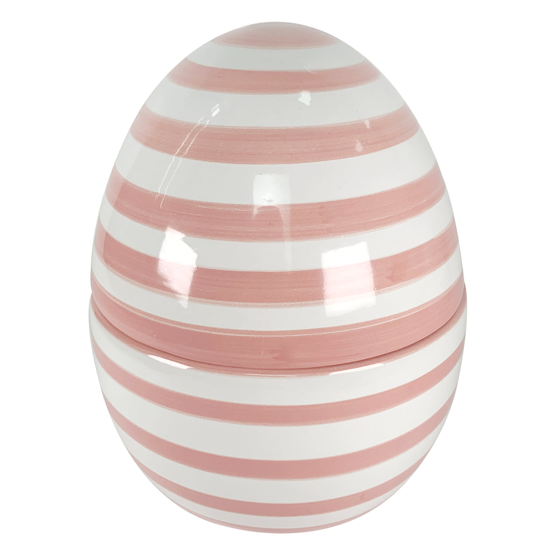 Homespun Easter Pink & White Striped Ceramic Egg Jar, 7"
