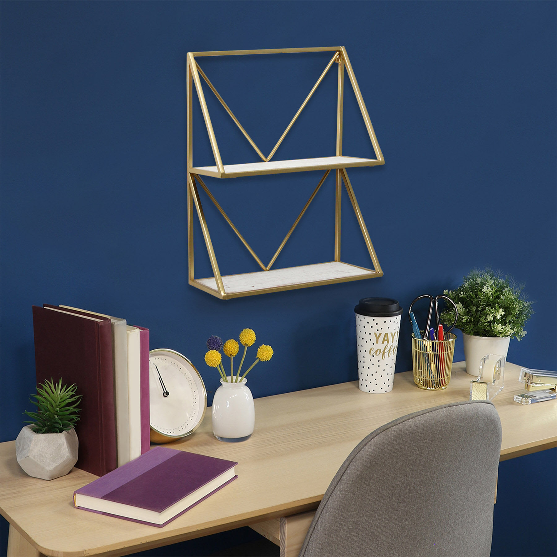 2-Tier Metal & Wood Wall Shelf, 12x16