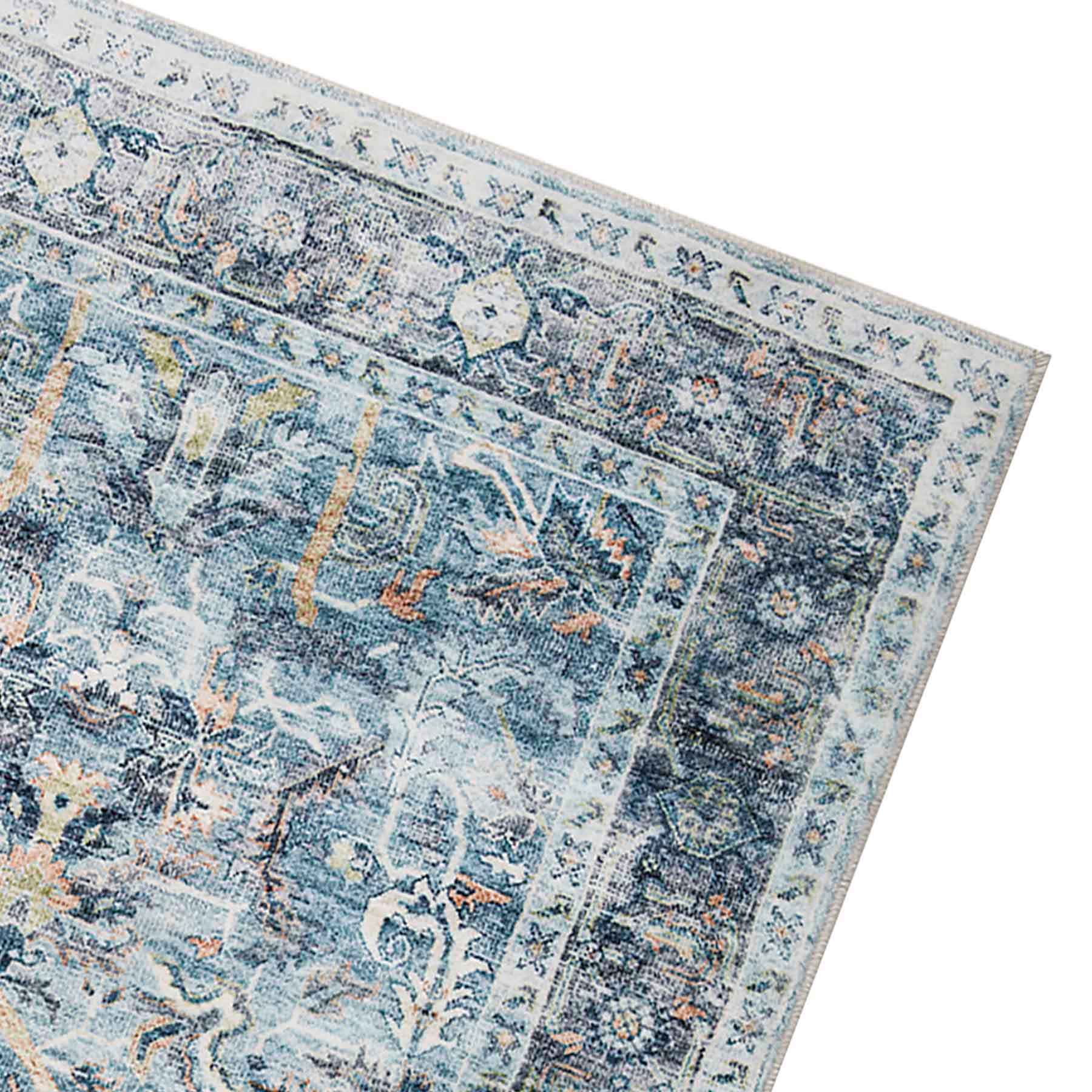 Emerald Aqua Medallion Printed Chenille Washable Accent Rug with Non-Slip Back, 27x45