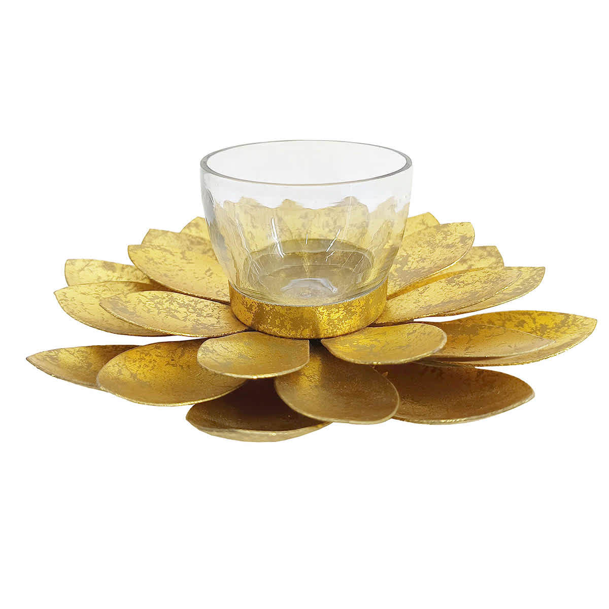 Found & Fable Gold Lotus Tealight Candle Holder, 7.5"