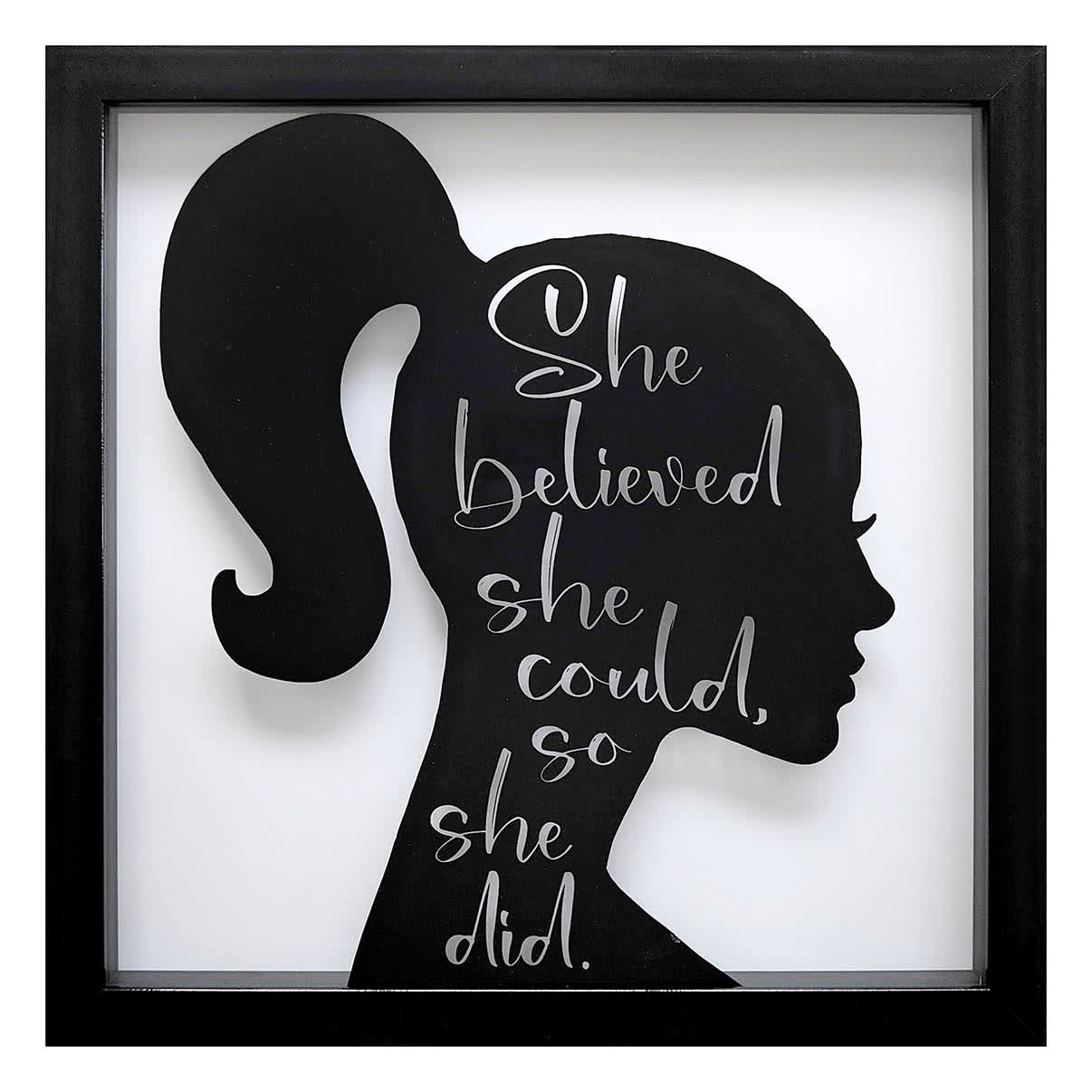 Glass Framed She Believed She Could So She Did Silhouette Wall Art, 13"