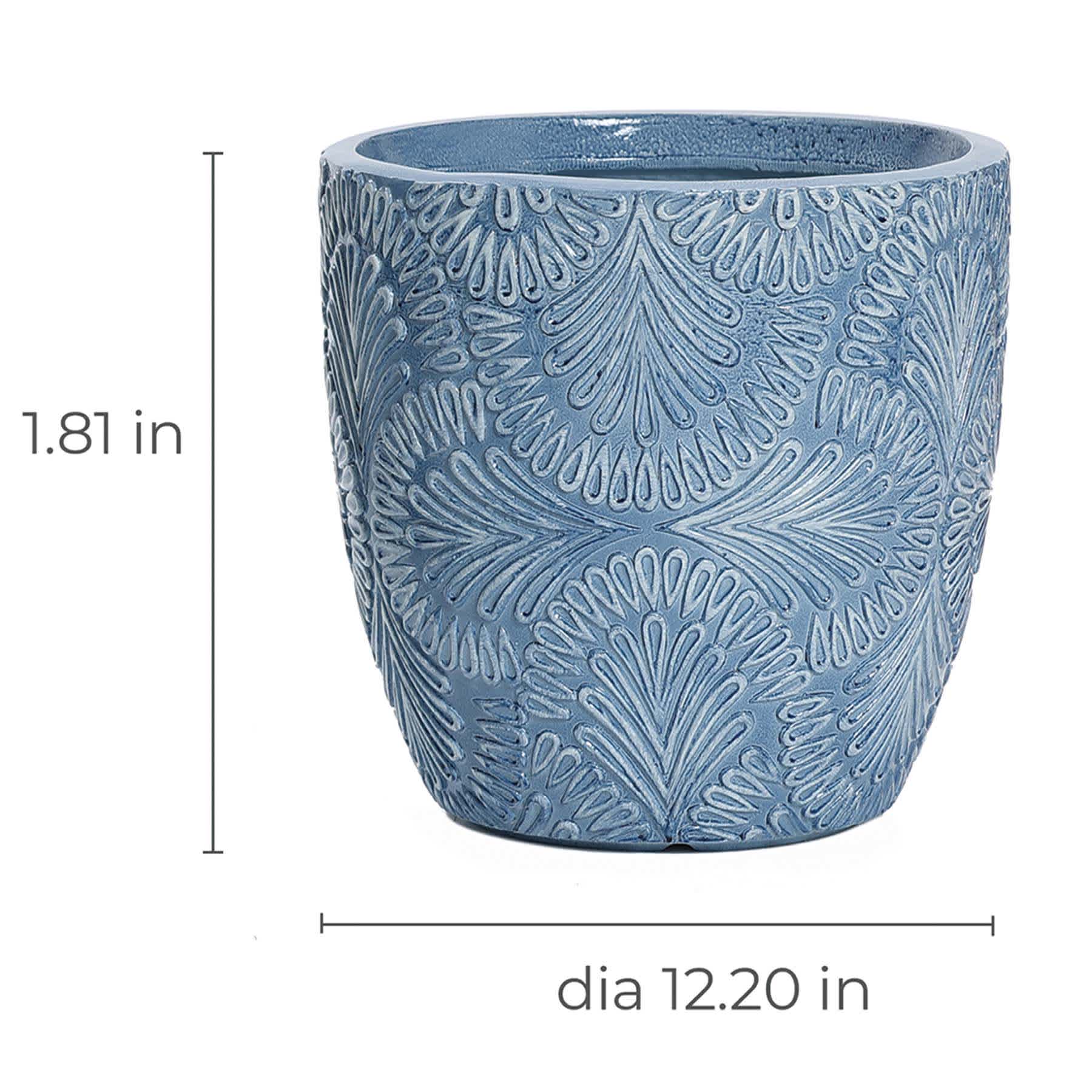 Blue Glazed Damask Outdoor Planter, Medium