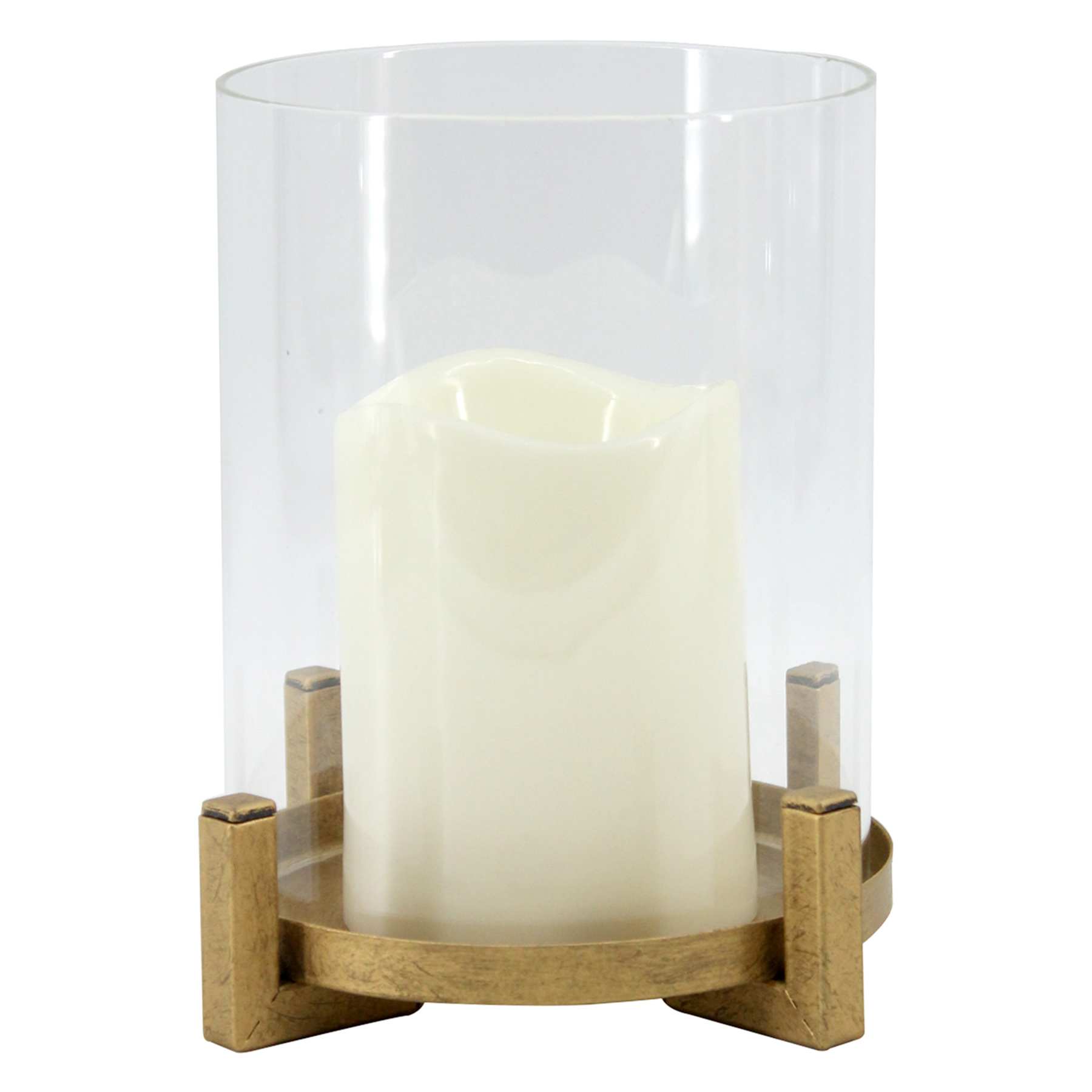 Honeybloom LED Glass Lantern with Metal Base, 6"