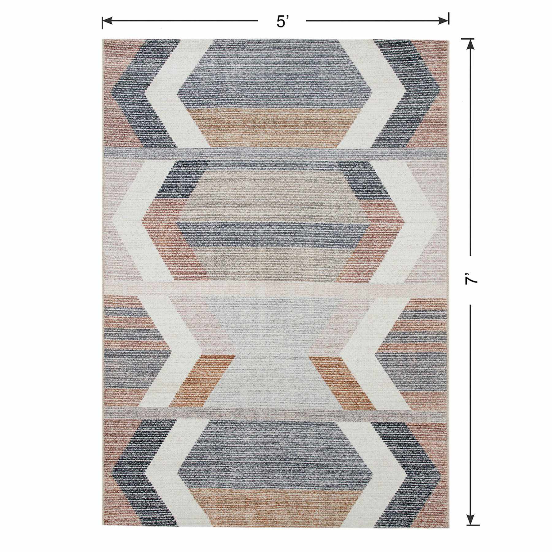 (B827) Arrow Multicolor Washable Area Rug, 5x7