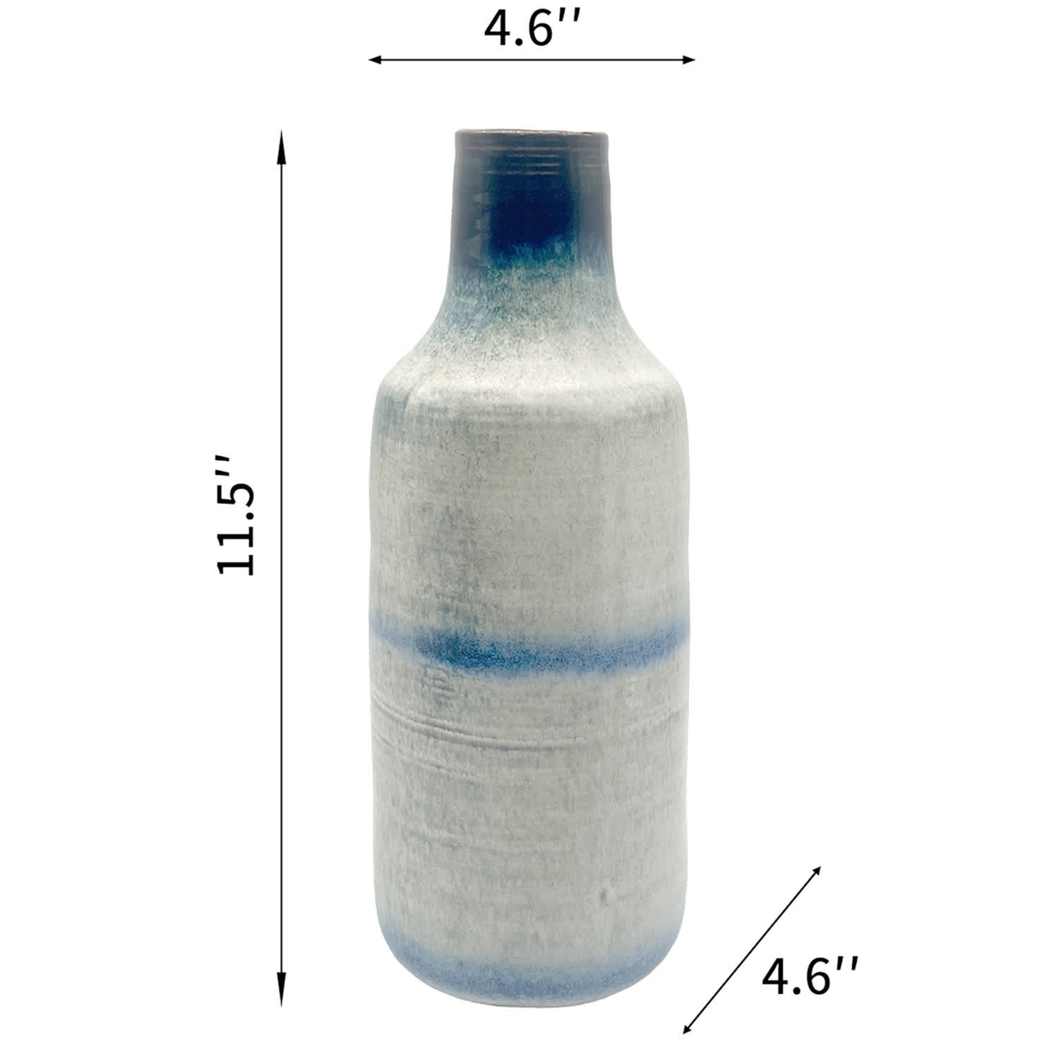 Blue & White Ceramic Glazed Bottle Vase, 11.5"