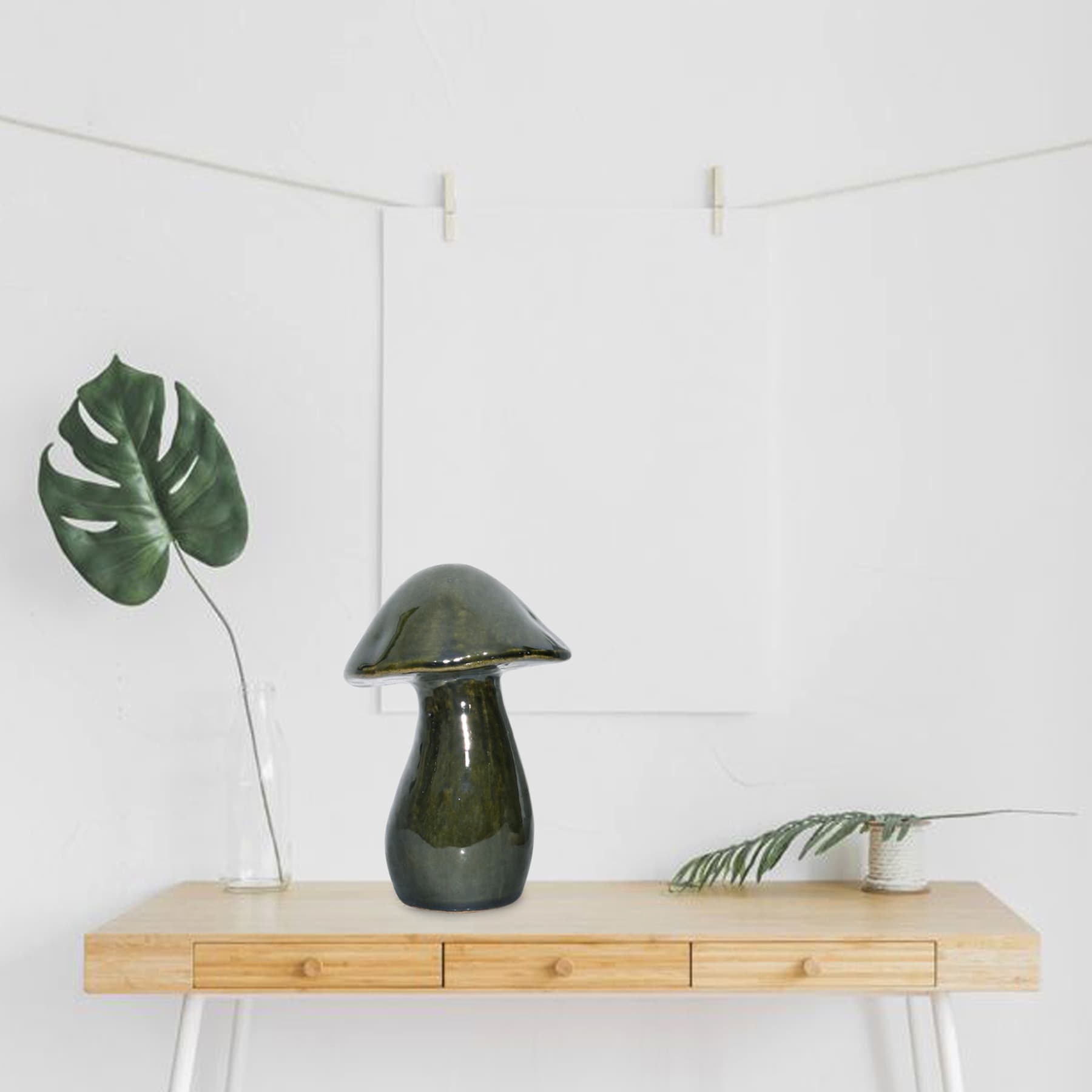 Olive Terra Ceramic Mushroom Figurine, 7"