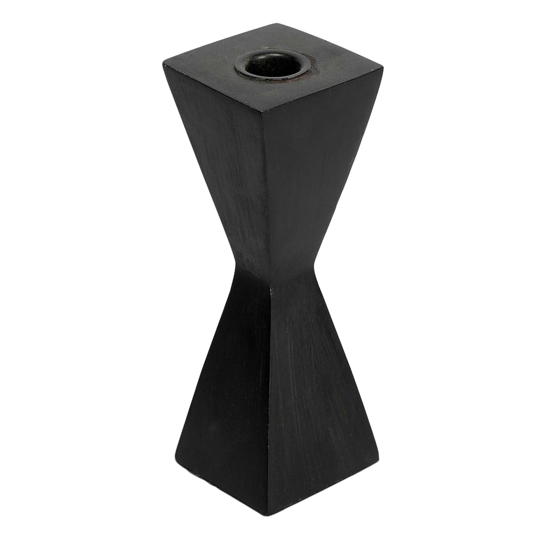 Black Wooden Taper Candle Holder, 7"