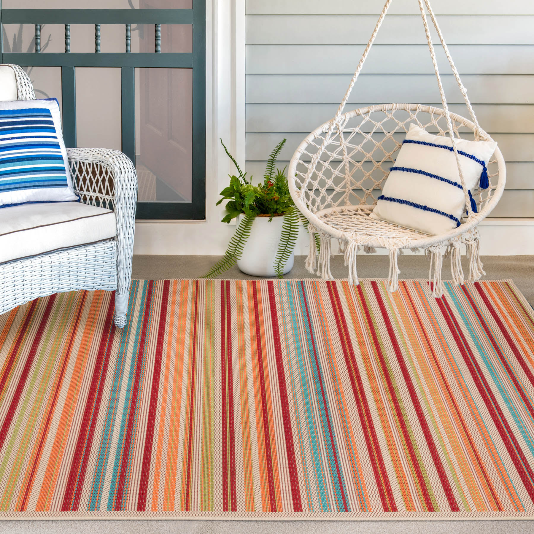 (E309) Scope Multicolor Striped Woven Indoor & Outdoor Accent Rug, 3x5