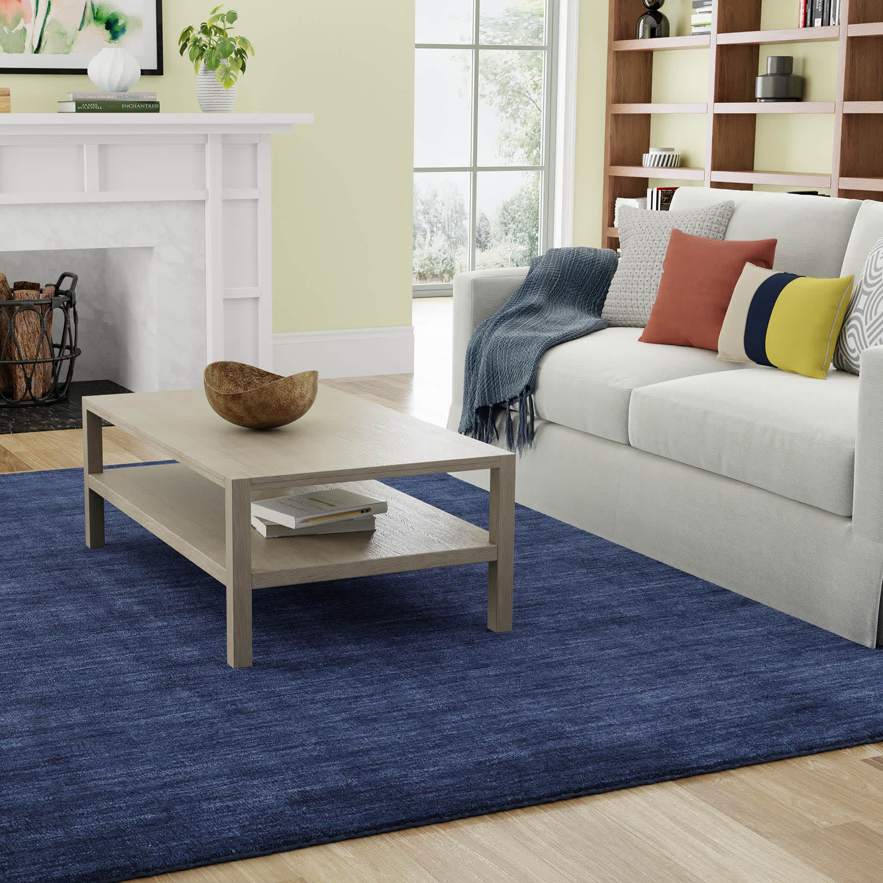 (A506) Ty Pennington Whitaker Navy Blue Wool Tufted Area Rug, 7x9