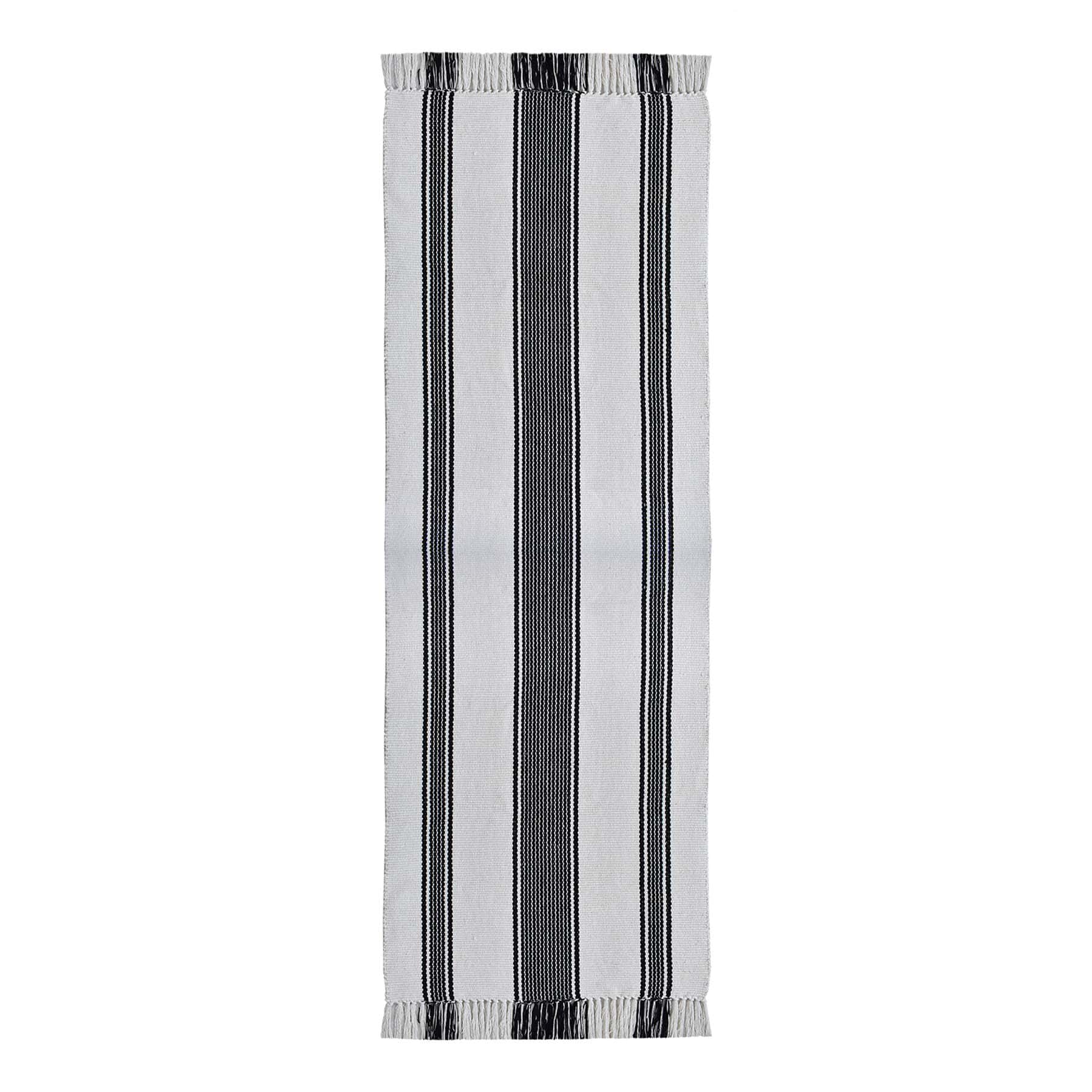 (D551) Honeybloom Flatweave Ivory & Black Striped Runner, 2x7