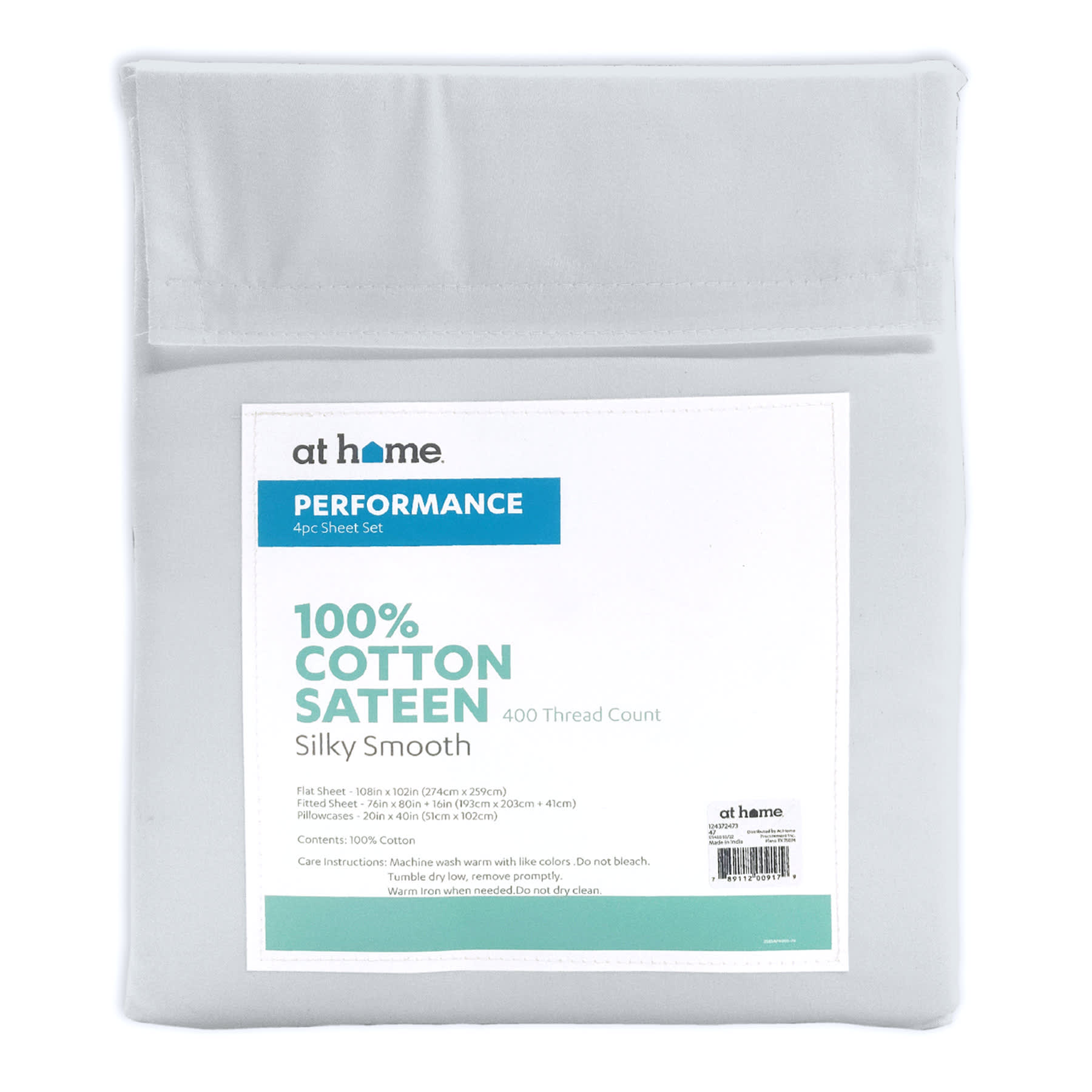 4-Piece Grey 400 Thread Count Cotton Performance Sheet Set, King