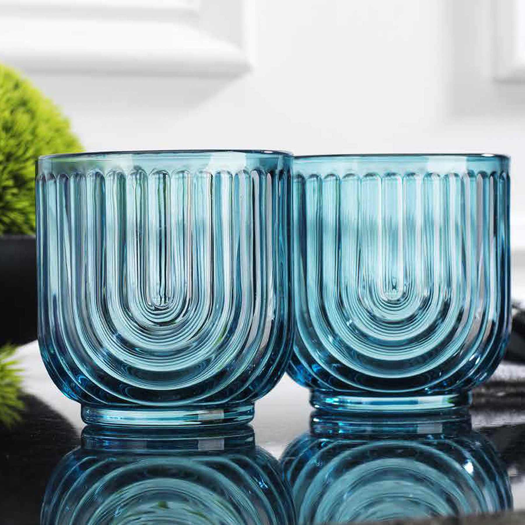 Apollo Set of 4 Blue Arch Double Old Fashioned Glasses, 11oz