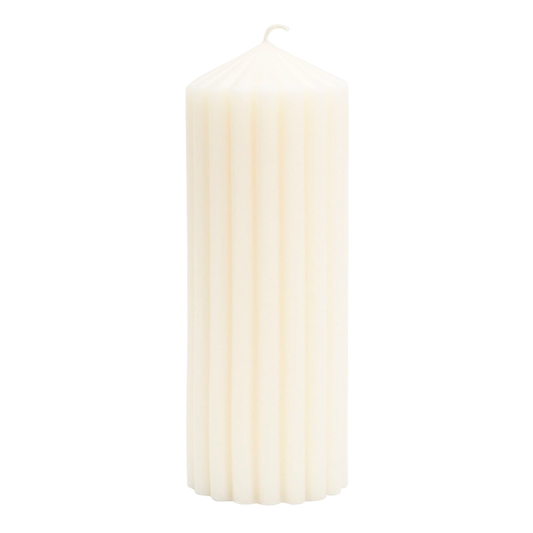 Found & Fable Ivory Unscented Ribbed Pillar Candle, 3x8