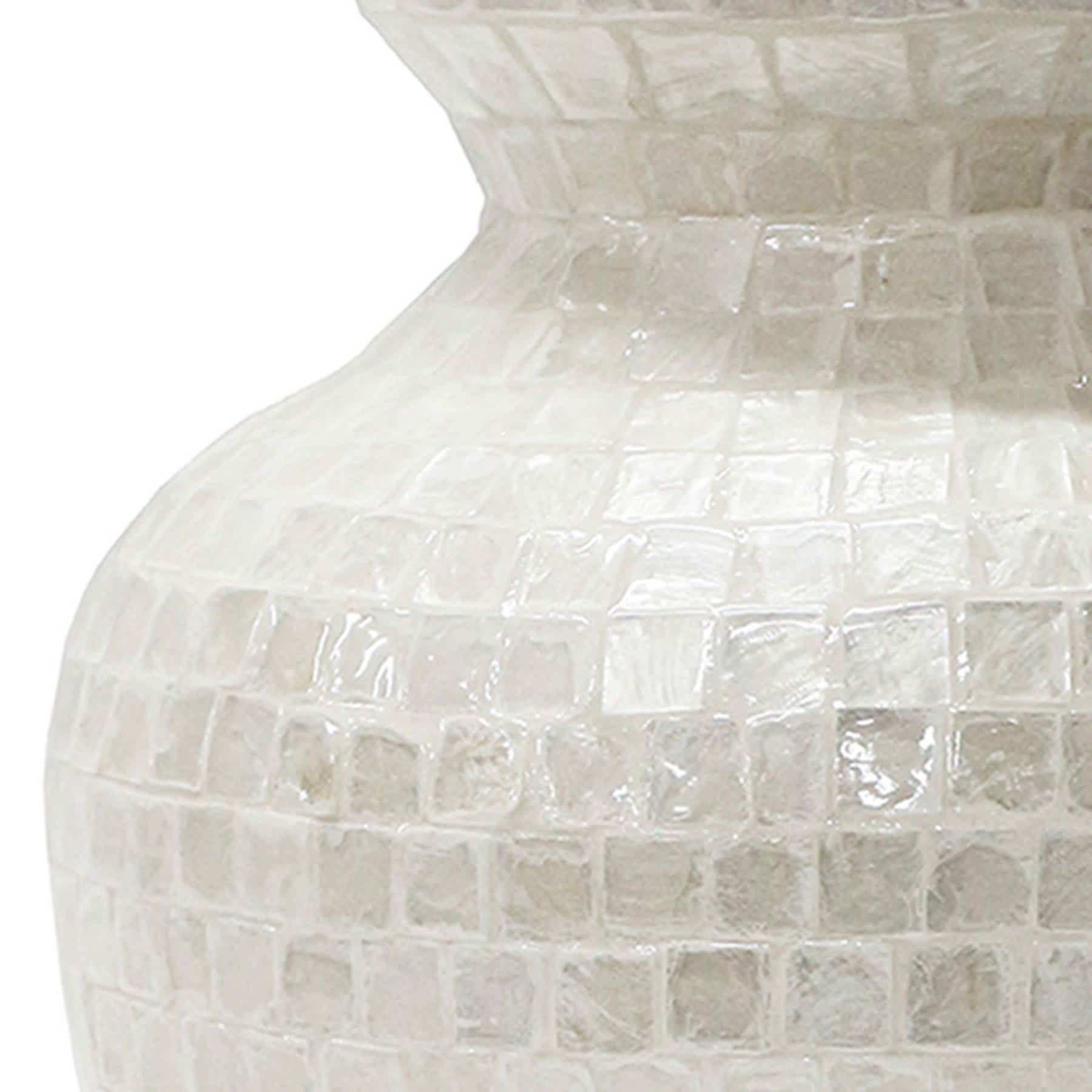 White Tile Capiz Decorative Vase, 11"