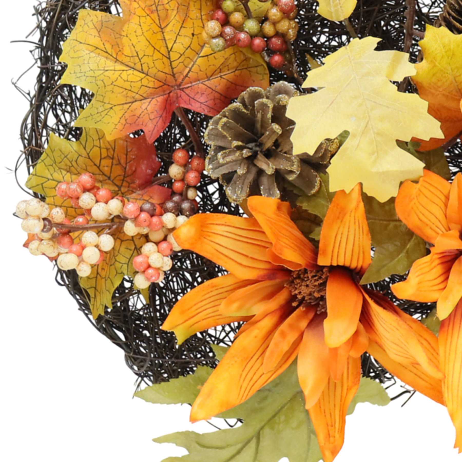 Dahlia, Pinecone, Berries & Maple Leaf Hanging Wall Pumpkin, 16"