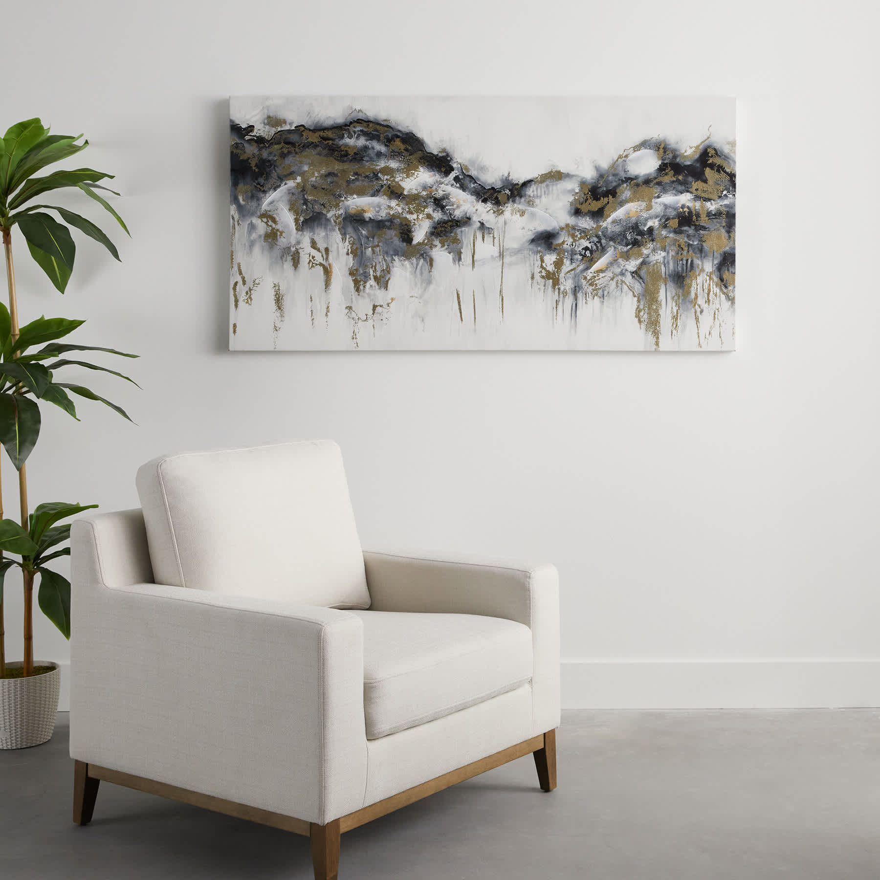 Black & Yellow Abstract Canvas Wall Art, 60x30