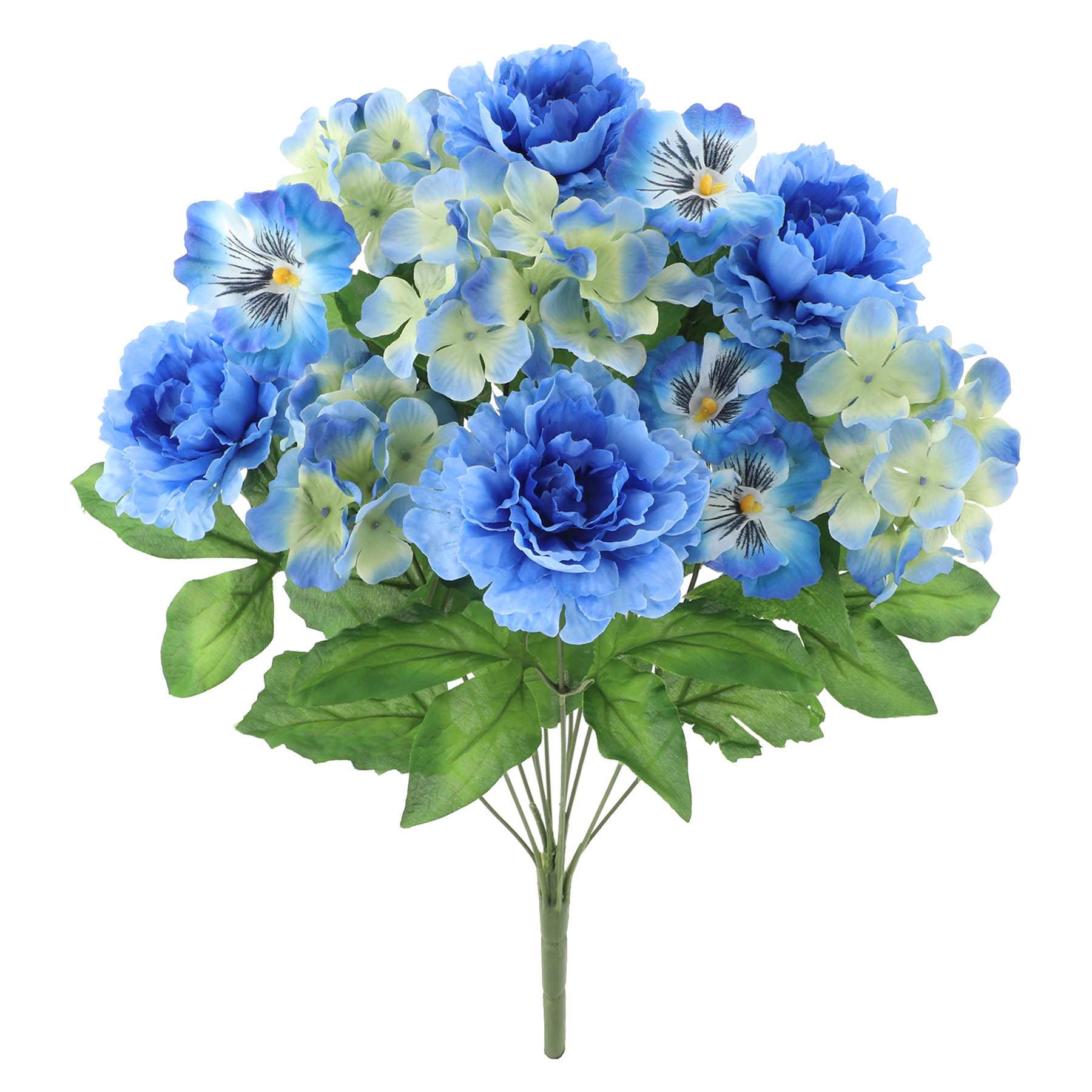 Blue Peony, Hydrangea & Pansy Mixed Floral Bush, 20"