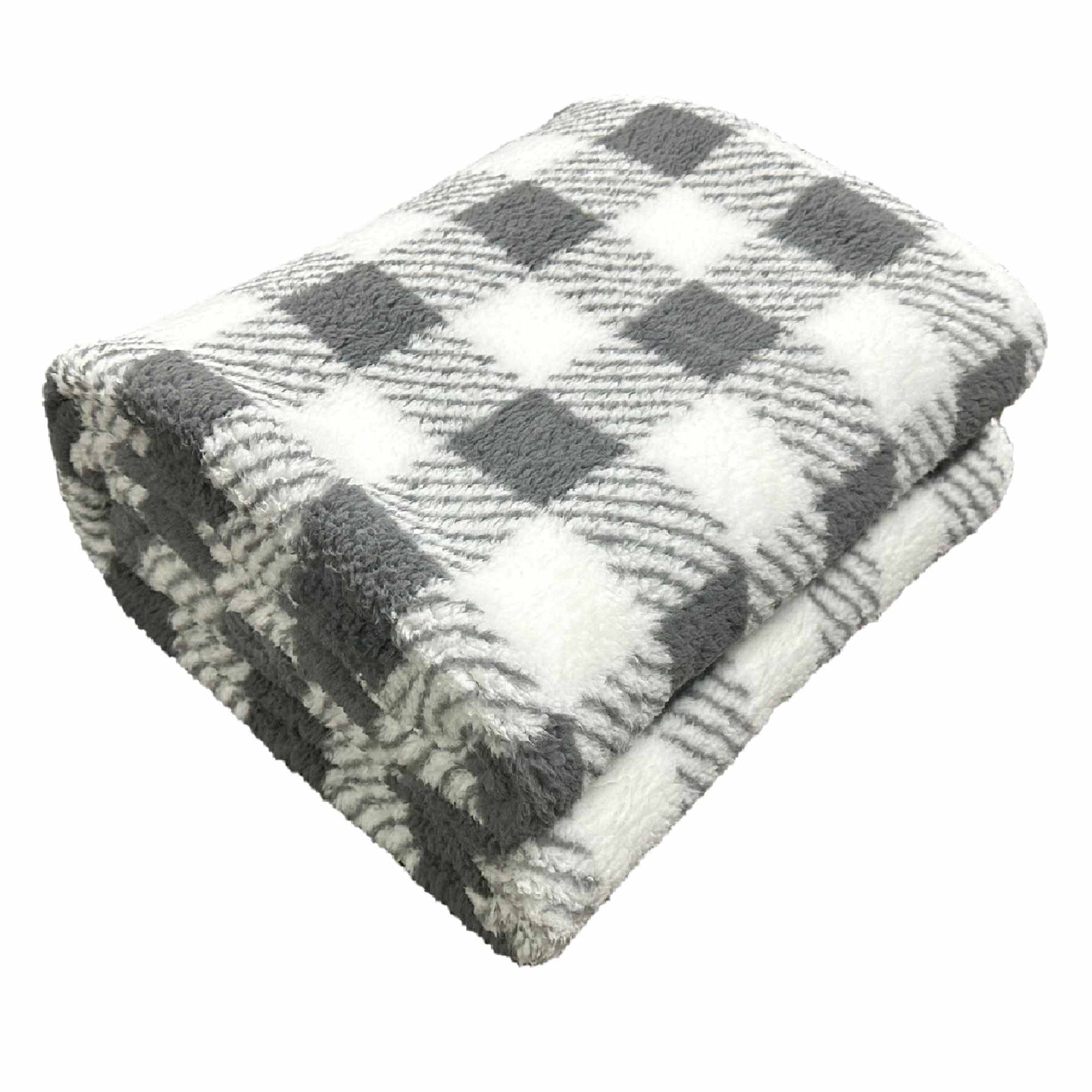 Grey Buffalo Plaid Sherpa Throw Blanket, 50x60