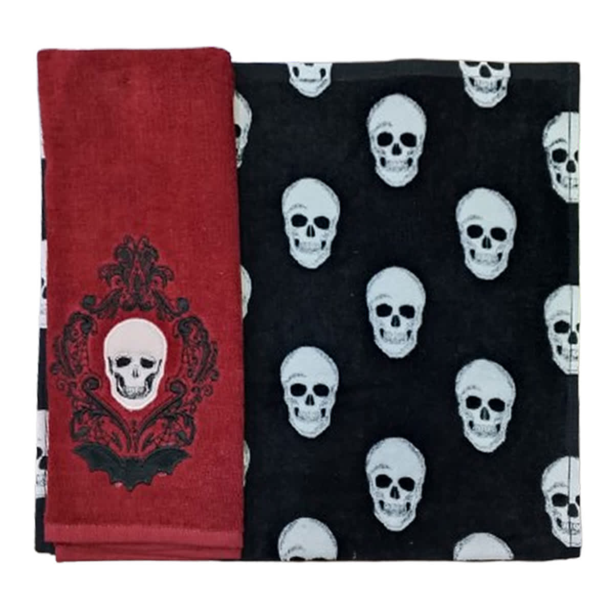 2-Pack Midnight Shadows Embroidered Skull Hand Towels
