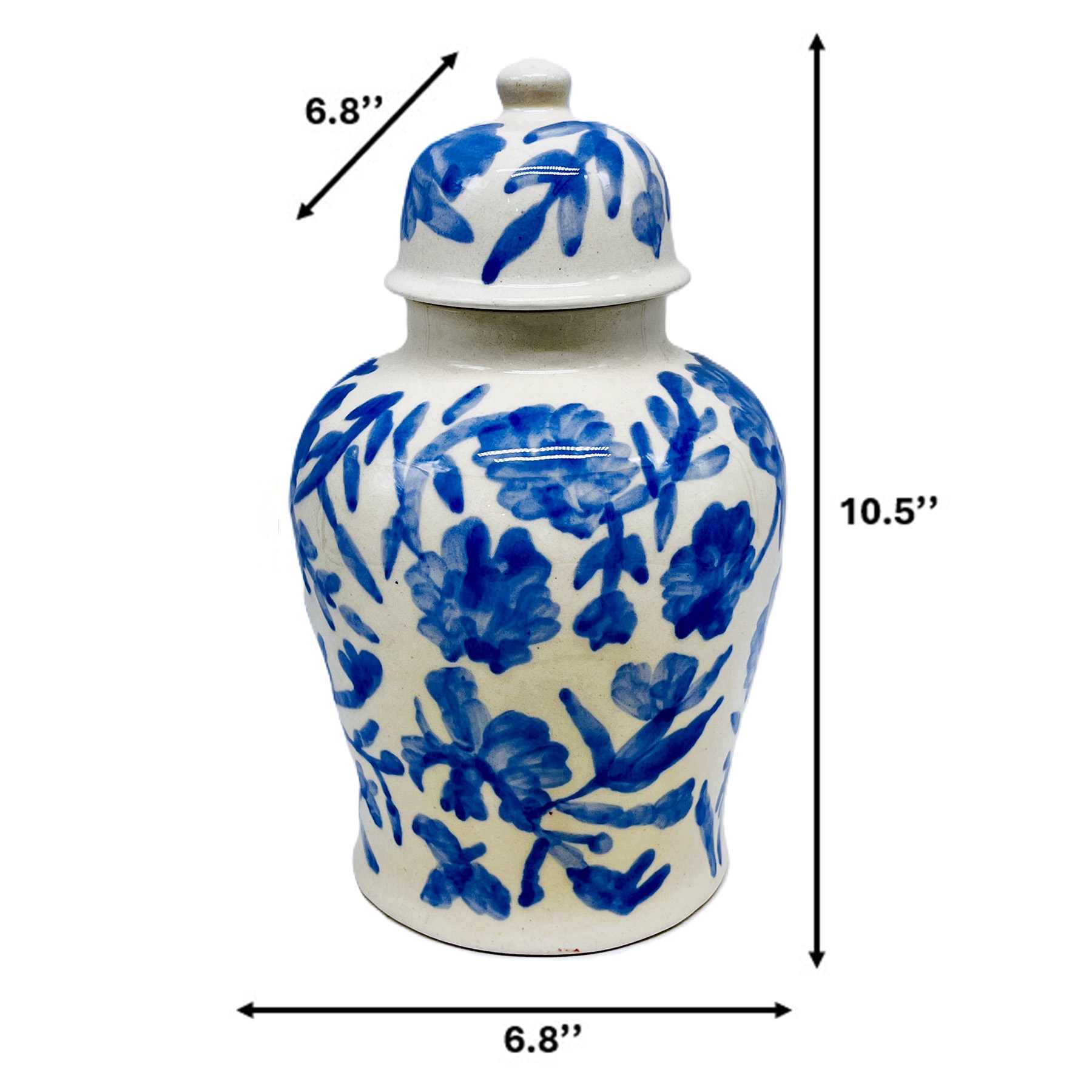 Blue Ceramic Jinger Jar, 10.5"