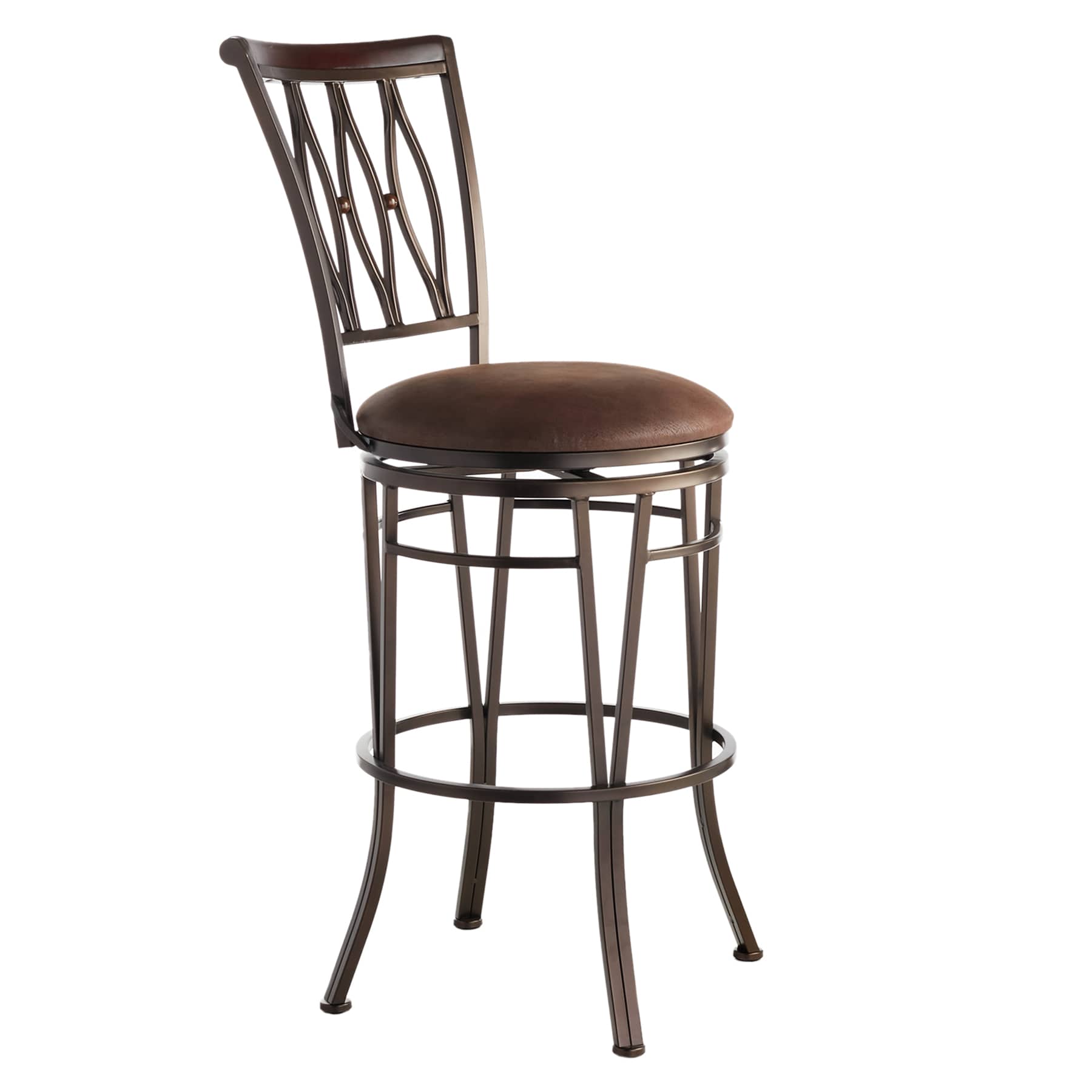 Marsol Brown Metal Swivel Barstool with Faux Leather Seat