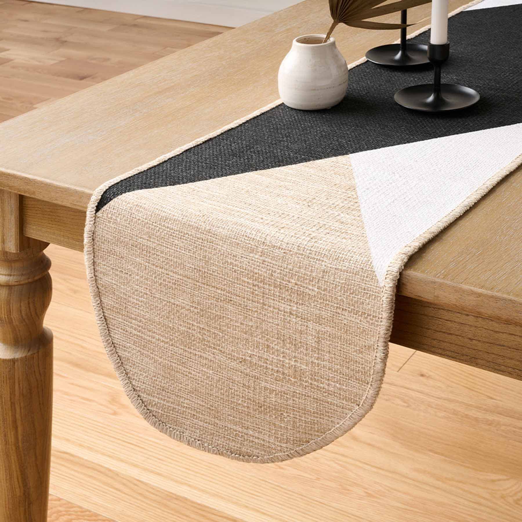 Black & White Slice Design Jute Table Runner, 72x14