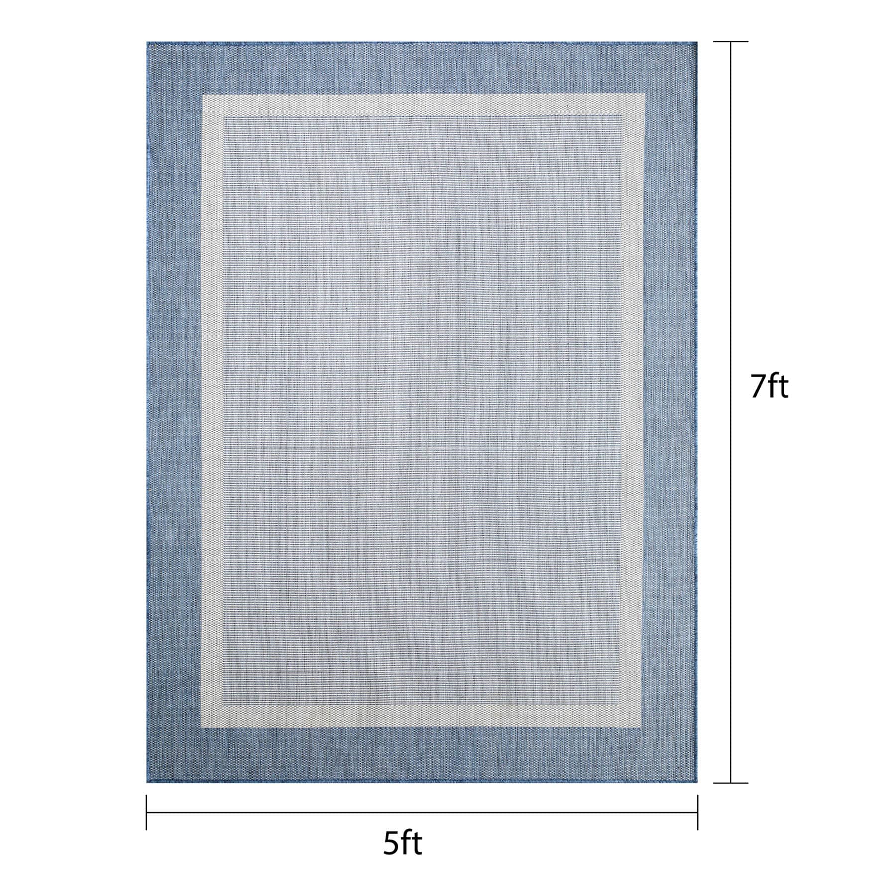 (E515) Fifer Navy Border Outdoor Area Rug, 5x7
