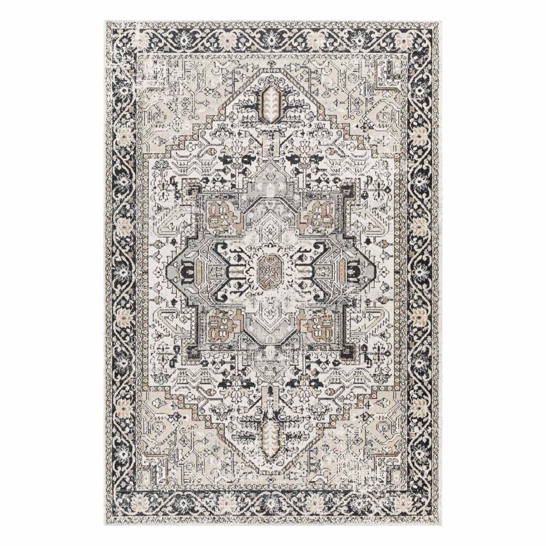 (D600) Lavadora Black & Taupe Medallion Washable Area Rug, 5x7