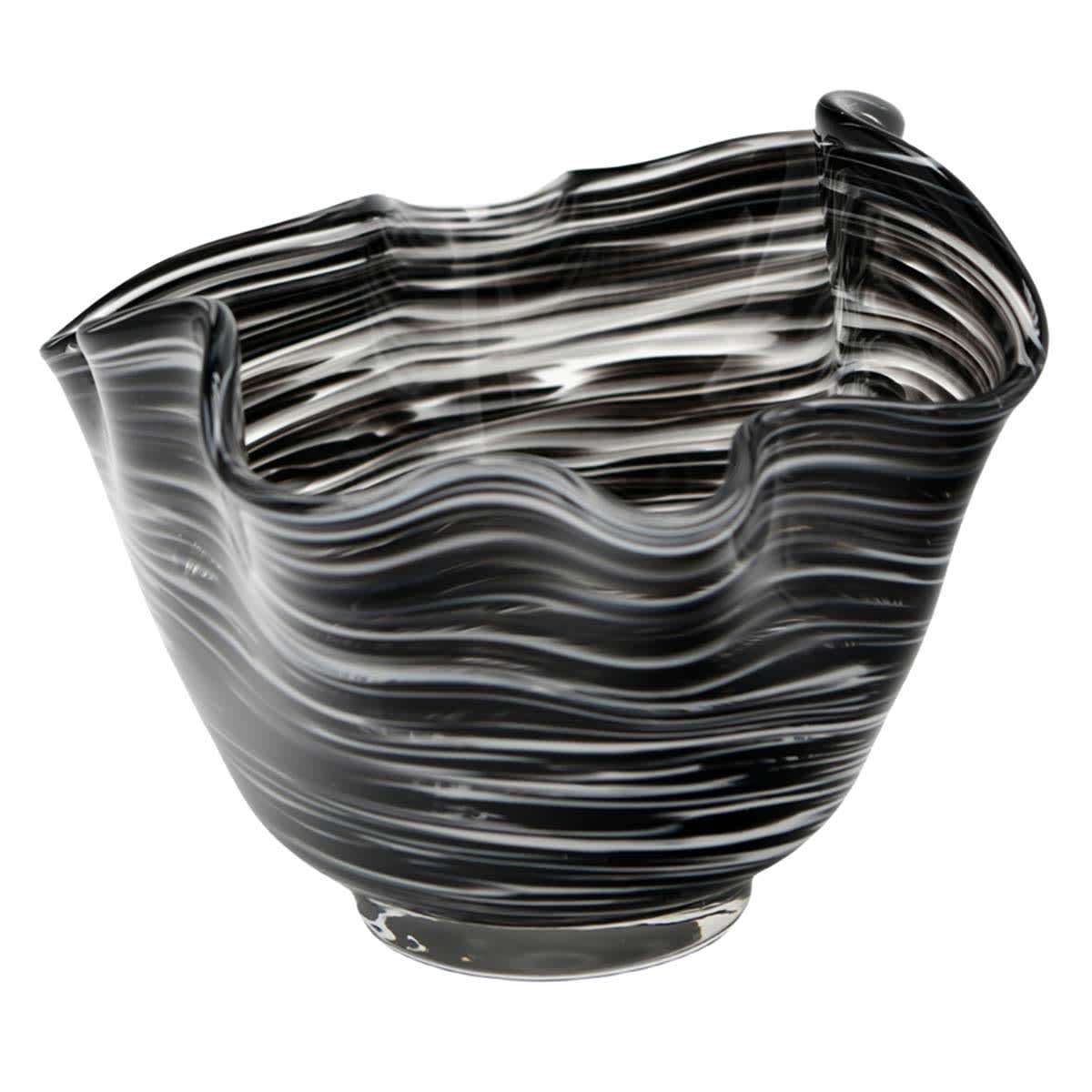 Black & White Wavy Glass Bowl, 7"