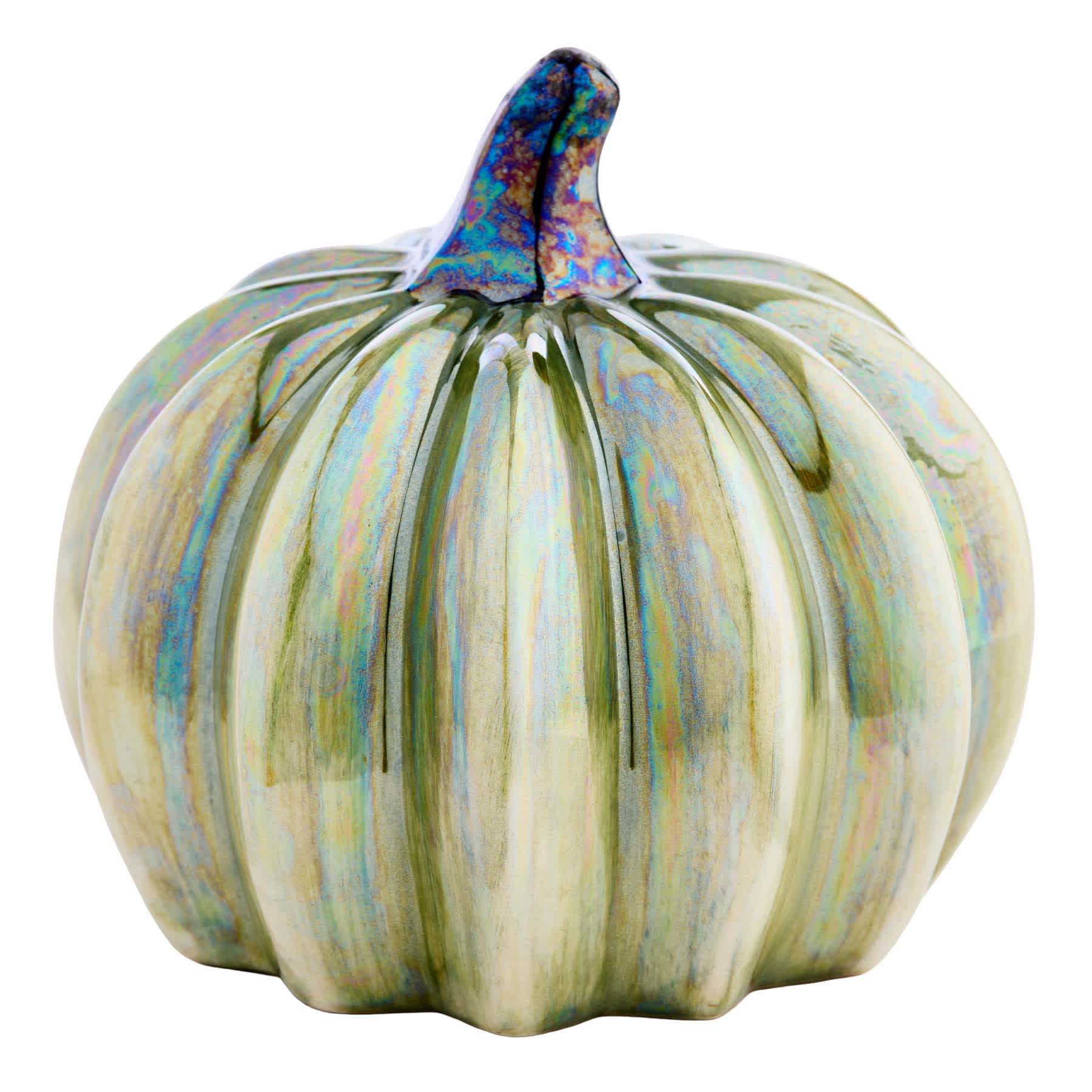 Green Ceramic Pumpkin, 3.4"