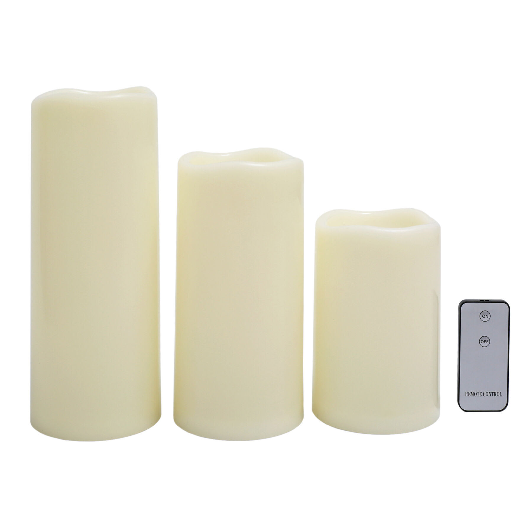 Set of 3 Ivory LED Pillar Candles, 6"