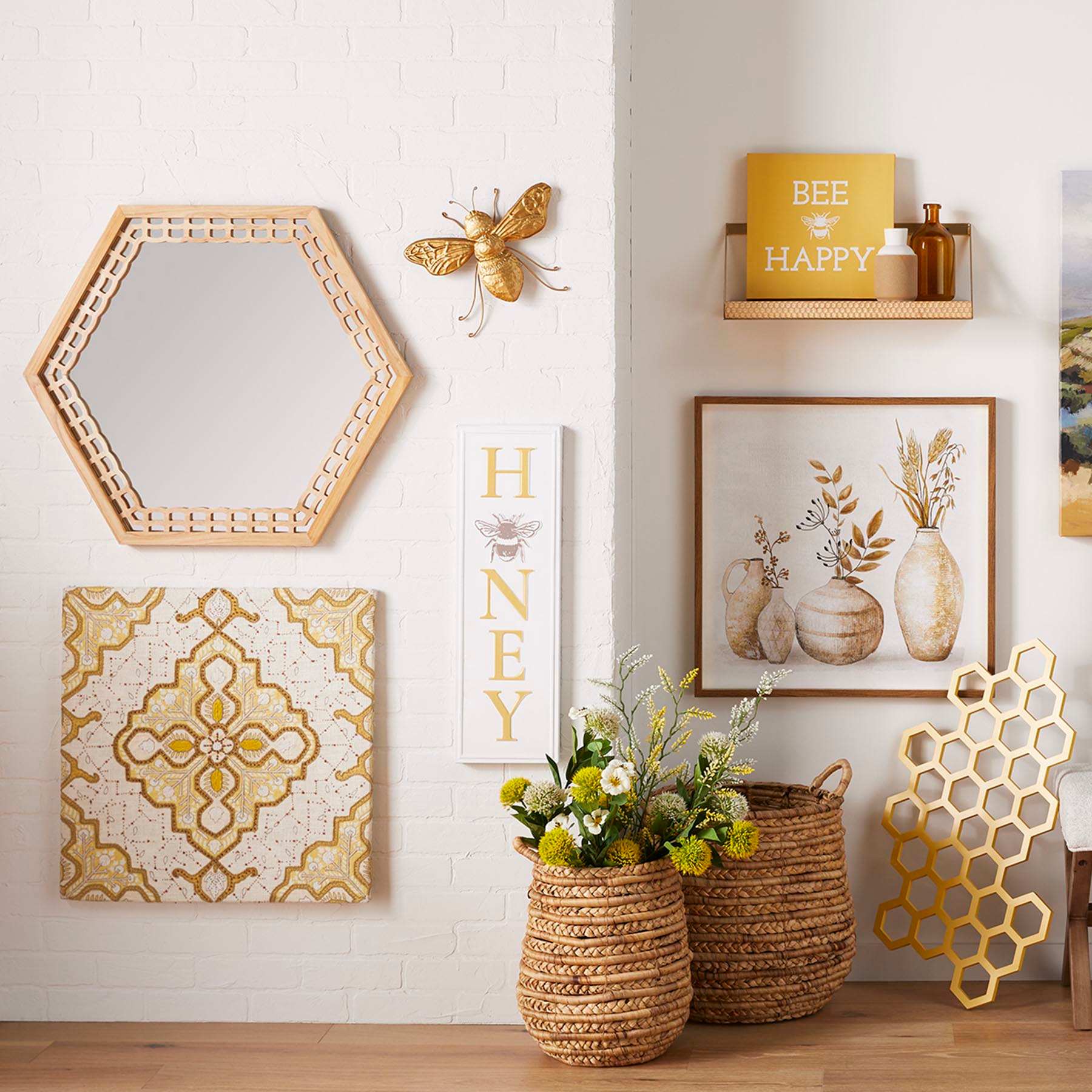 Honeybloom Gold Metal Bee Wall Decor, 16x14
