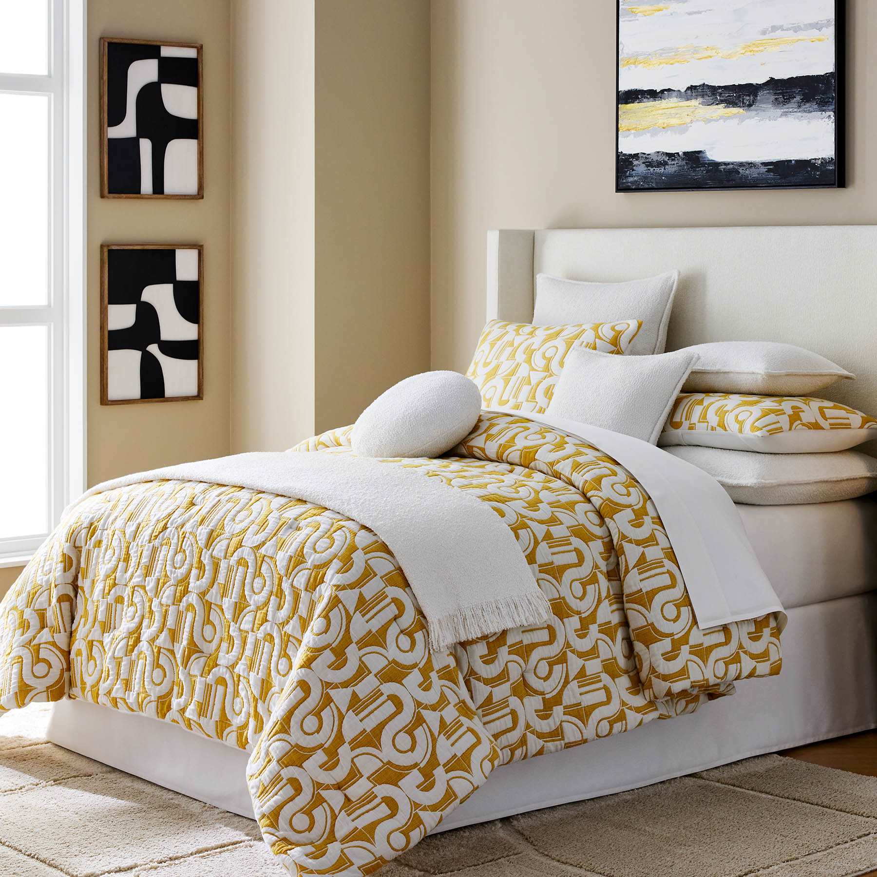 Crosby St. 3-Piece Yellow Geo Matelasse Comforter Set, Full/Queen