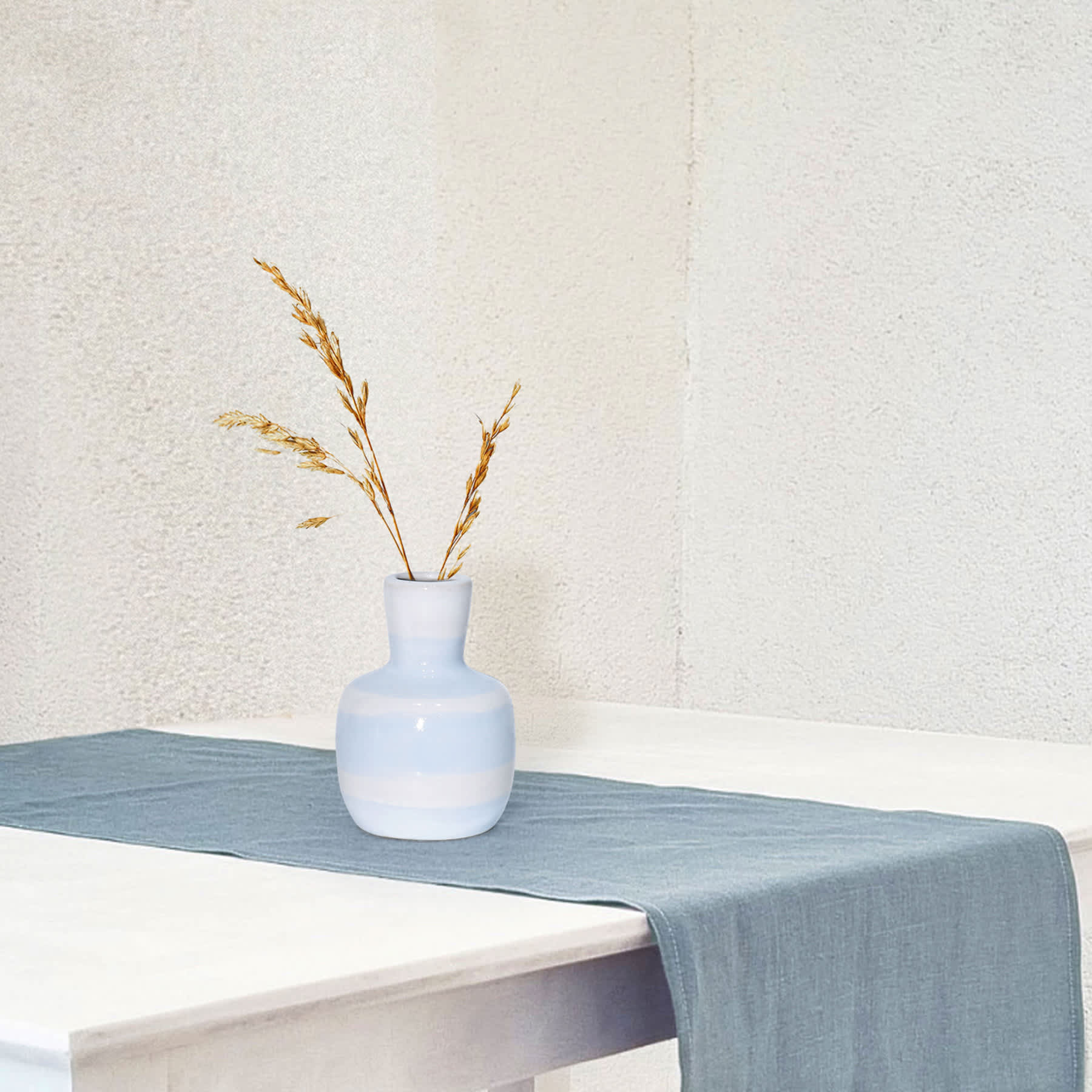 White & Light Blue Ceramic Vase, 5.5"