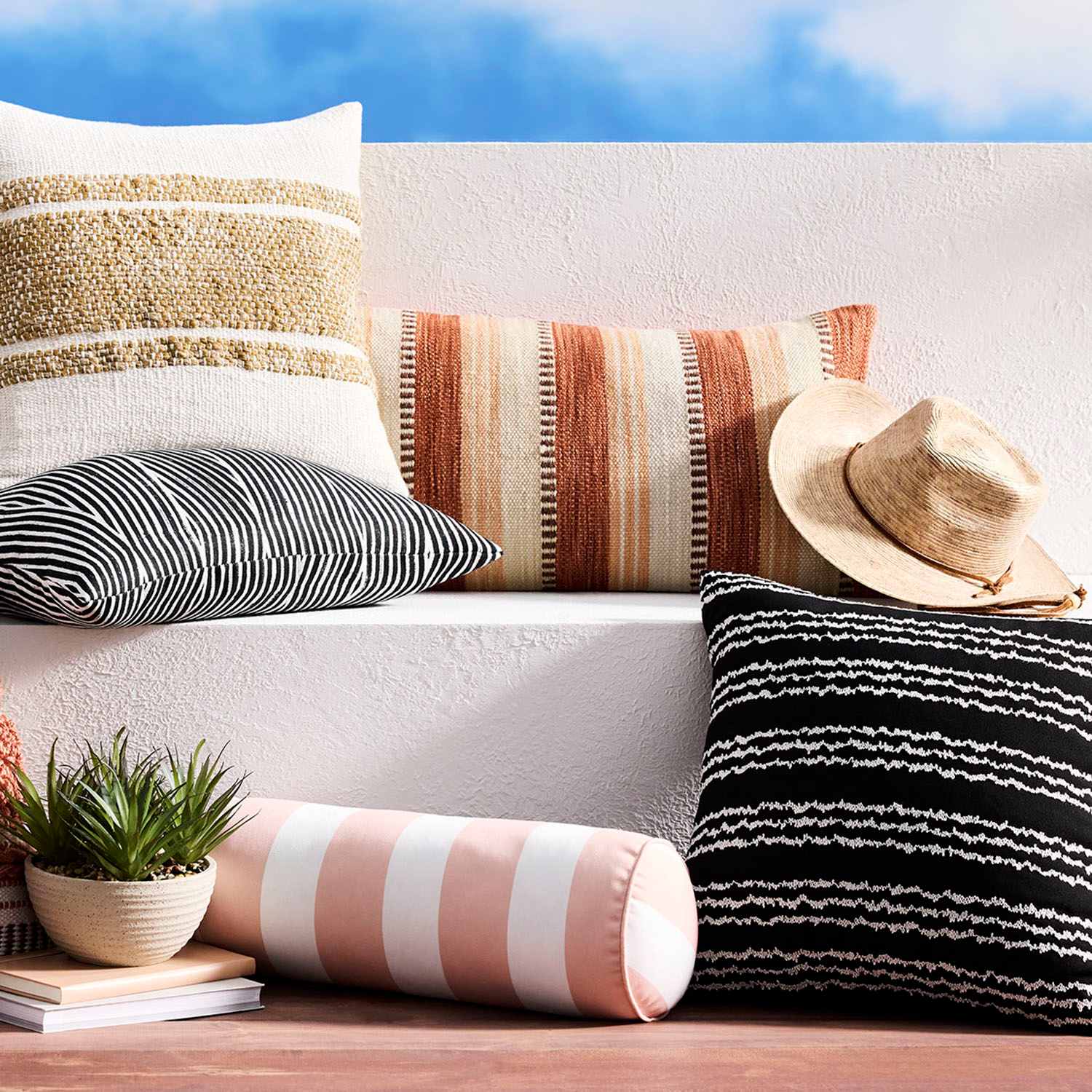 Crosby St. Black Squiggle Stripe Square Outdoor Throw Pillow, 18"