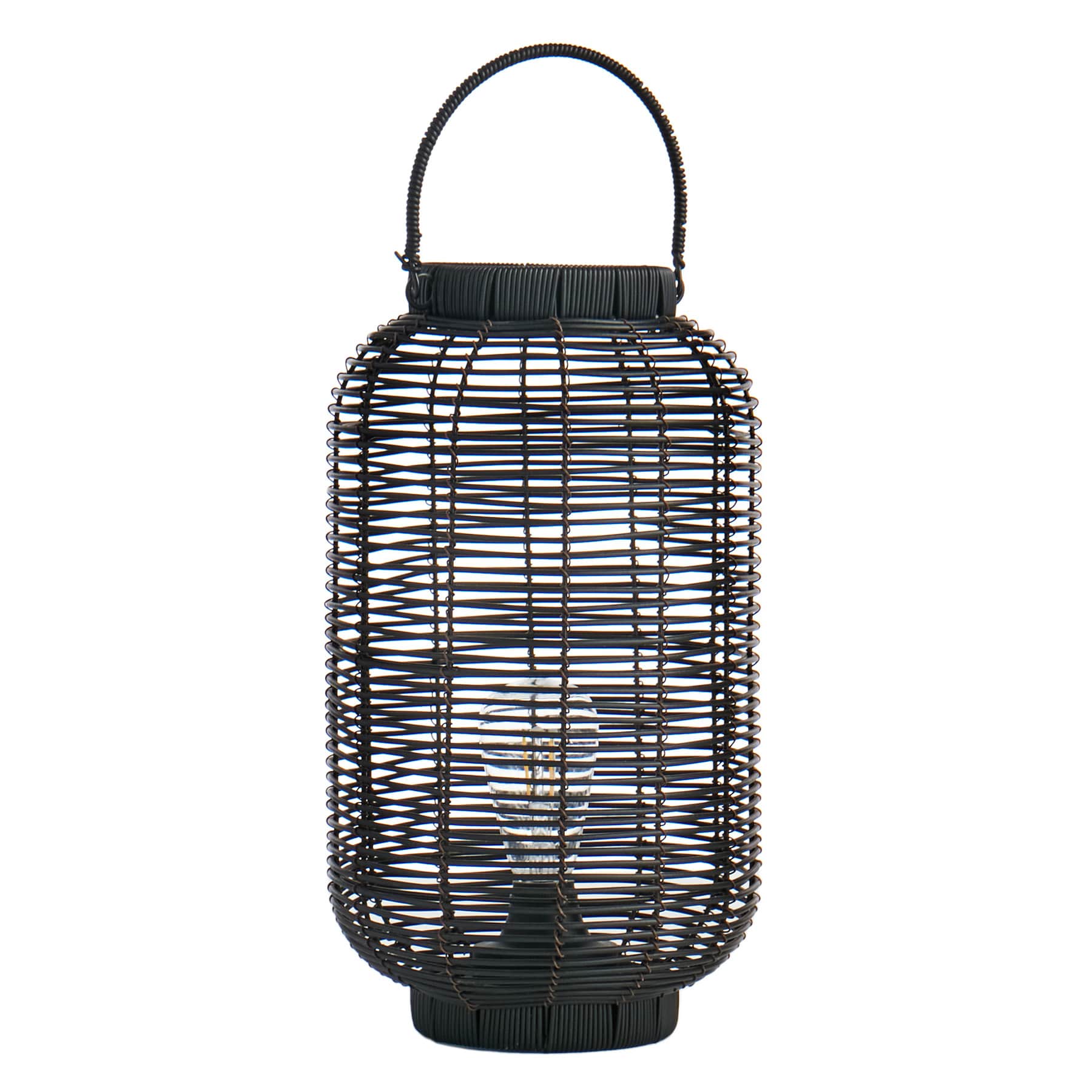 Found & Fable Black Faux Wicker Barrel Outdoor Lantern with LED Bulb, Large
