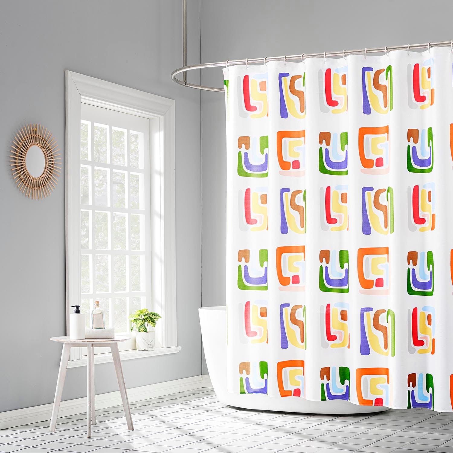 13-Piece Diaz Multicolor Geometric Shower Curtain Set, 70x72