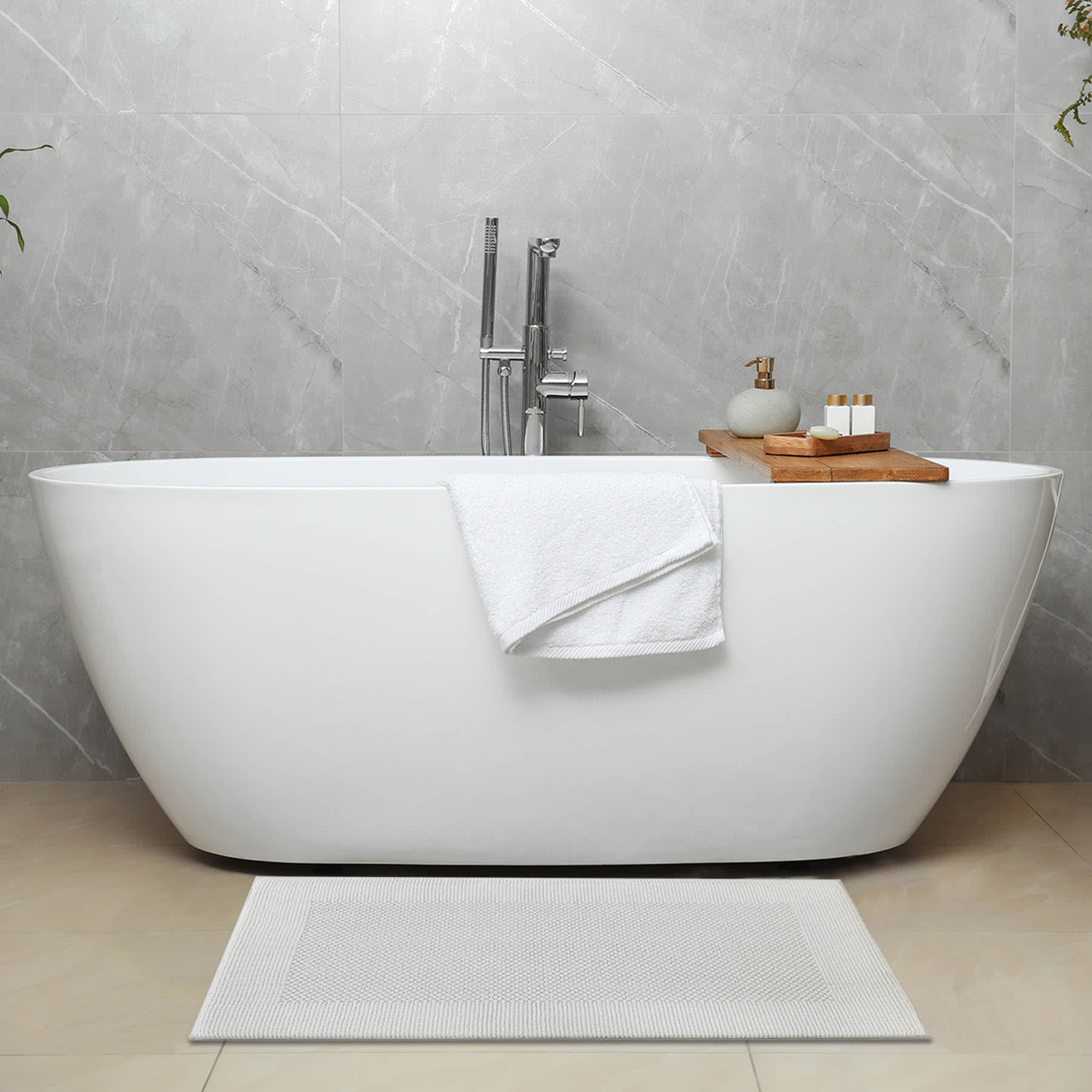 Providence White Waffle Border Memory Foam Cotton Bath Rug, 20x30